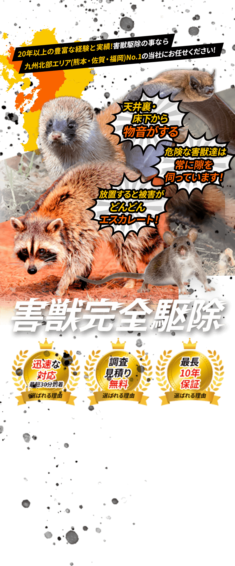 害獣完全駆除　九州北部エリア　熊本・佐賀・福岡