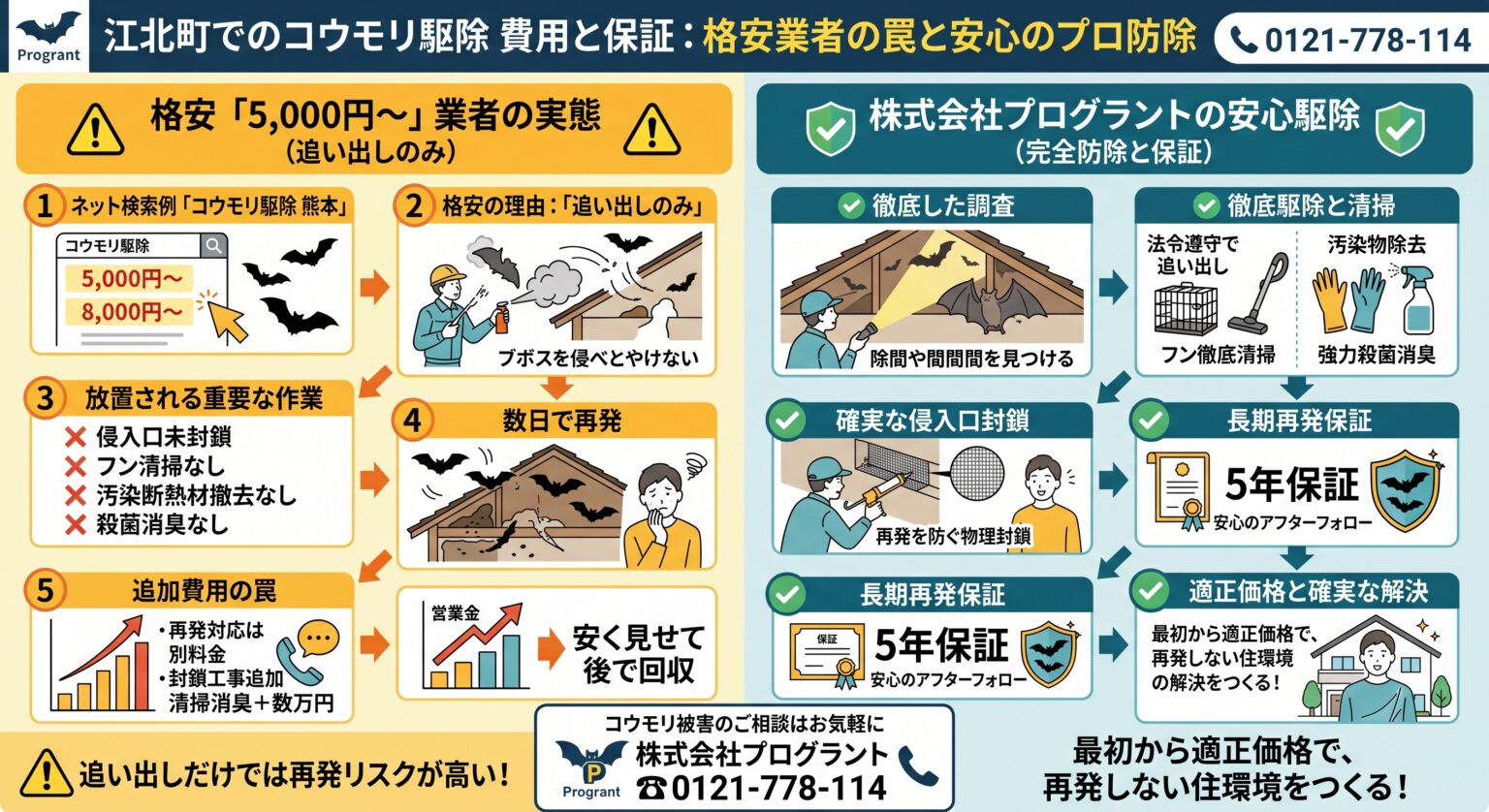 江北町でコウモリ駆除費用と保証