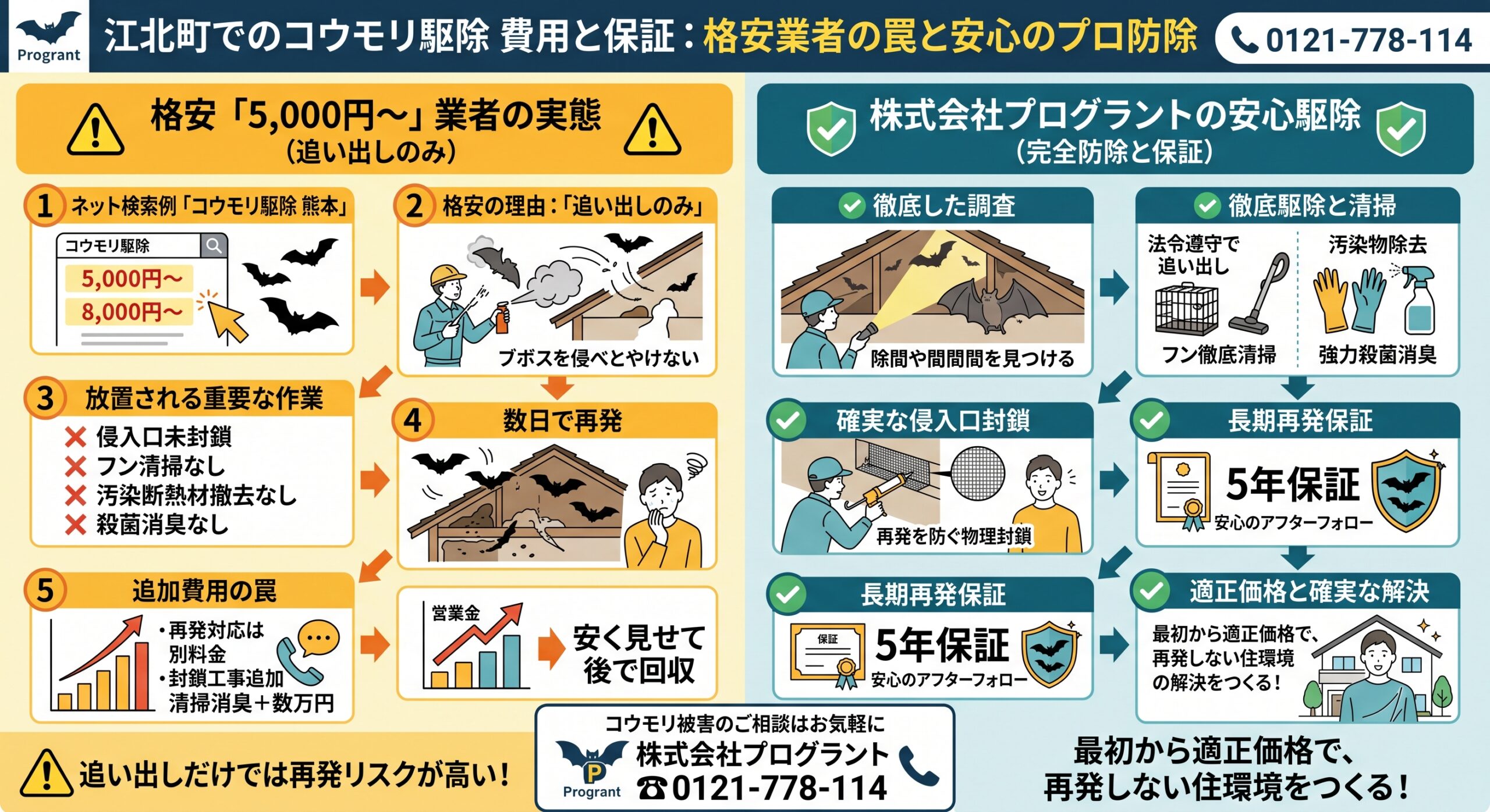 江北町でコウモリ駆除費用と保証