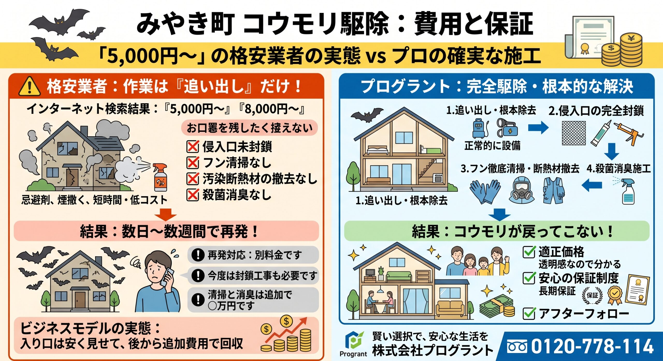 みやき町 コウモリ駆除費用と保証