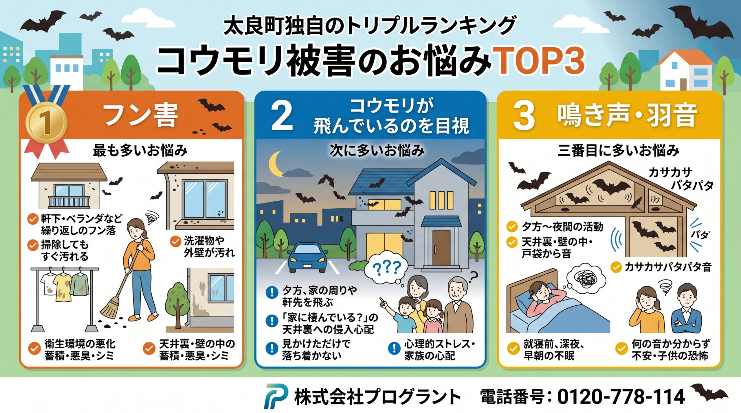コウモリ被害のお悩みTOP3