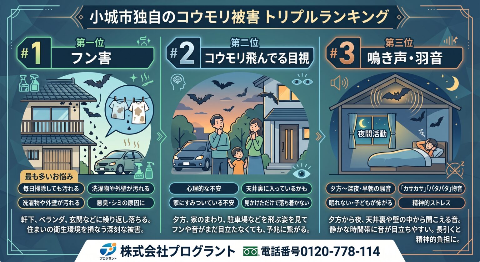 小城市独自のコウモリ被害トリプルランキング
