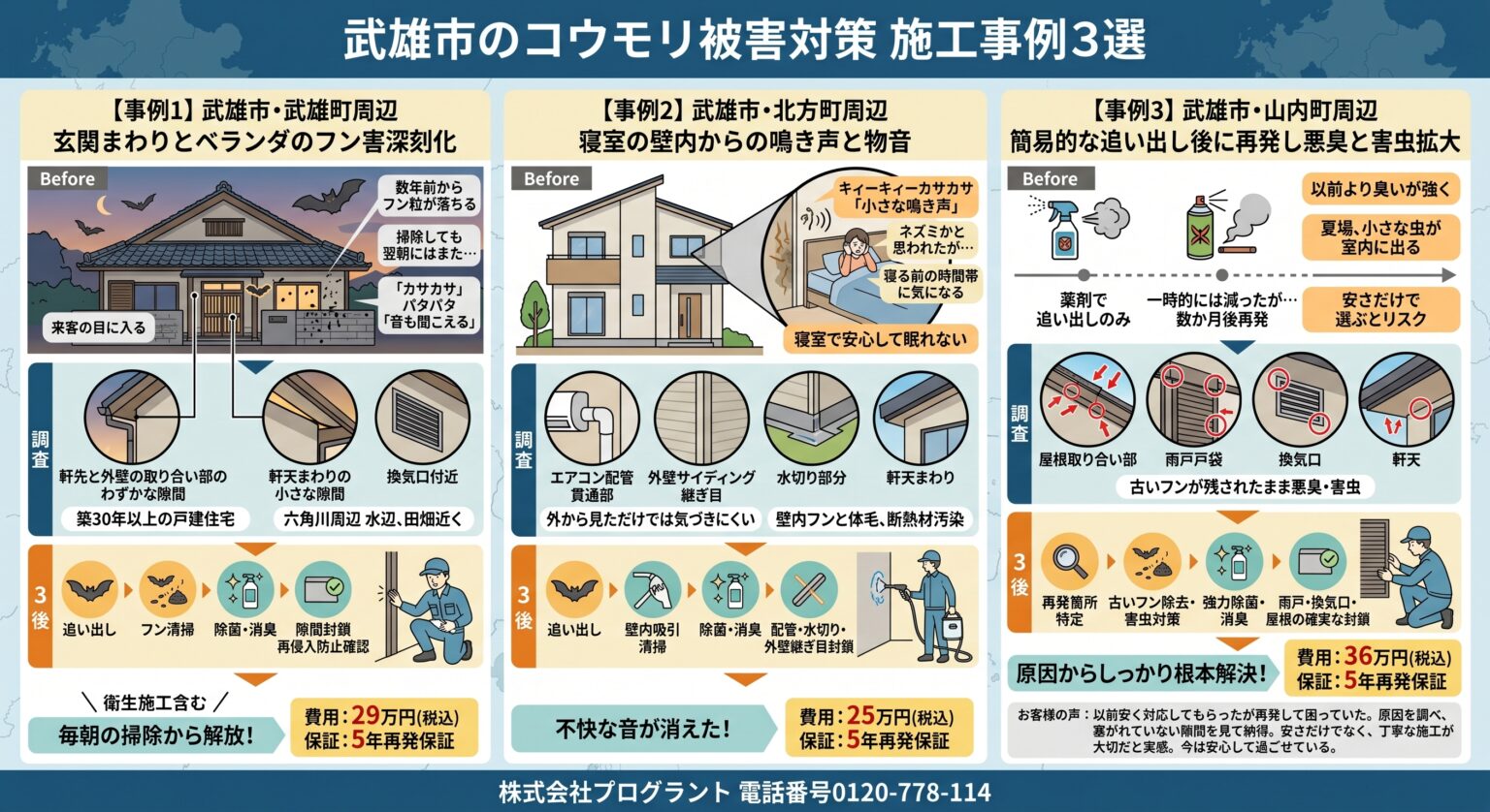 武雄市のコウモリ被害対策　施工事例