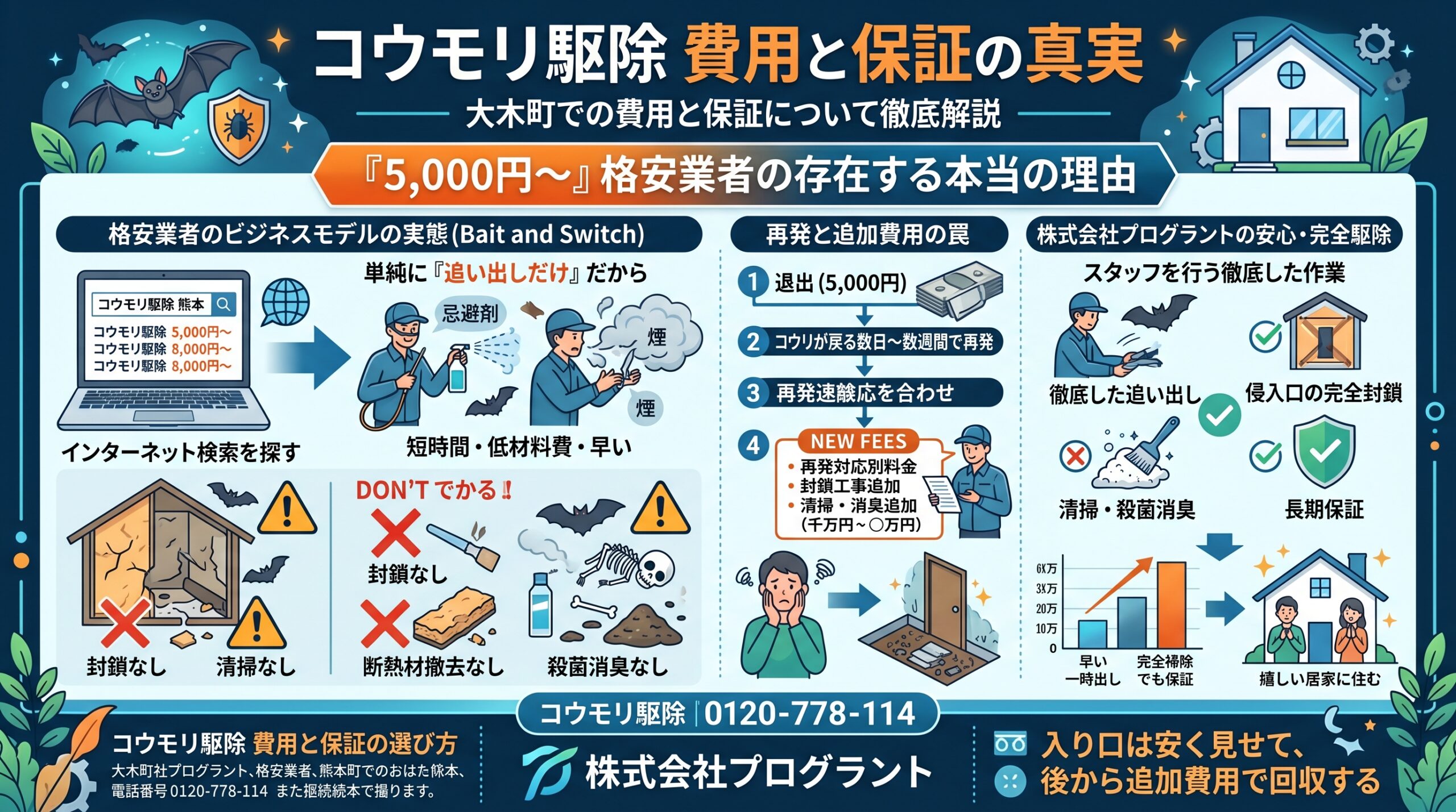 大木町コウモリ駆除費用と保証