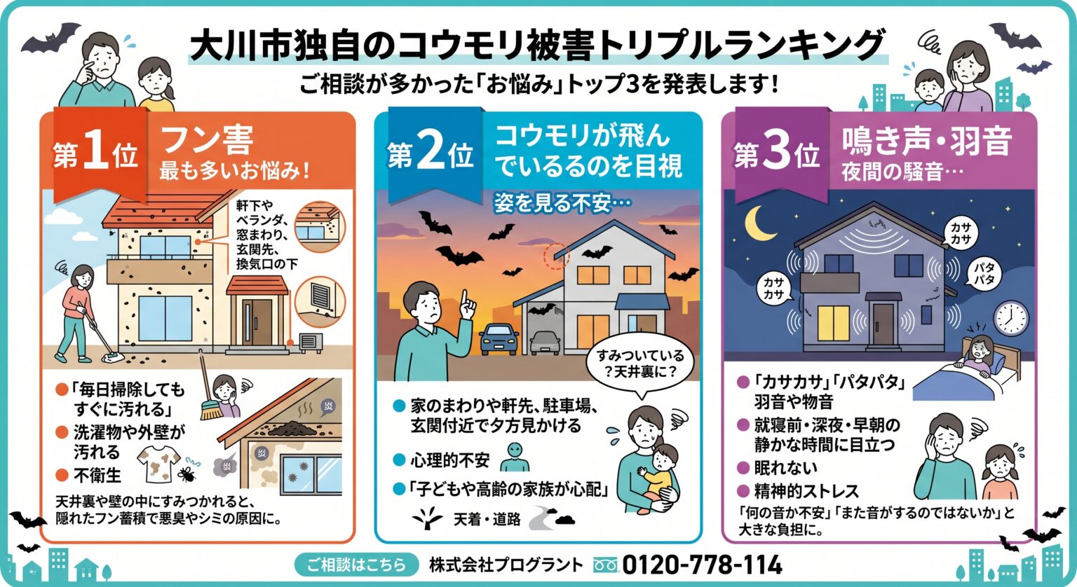 大川市独自のコウモリ被害