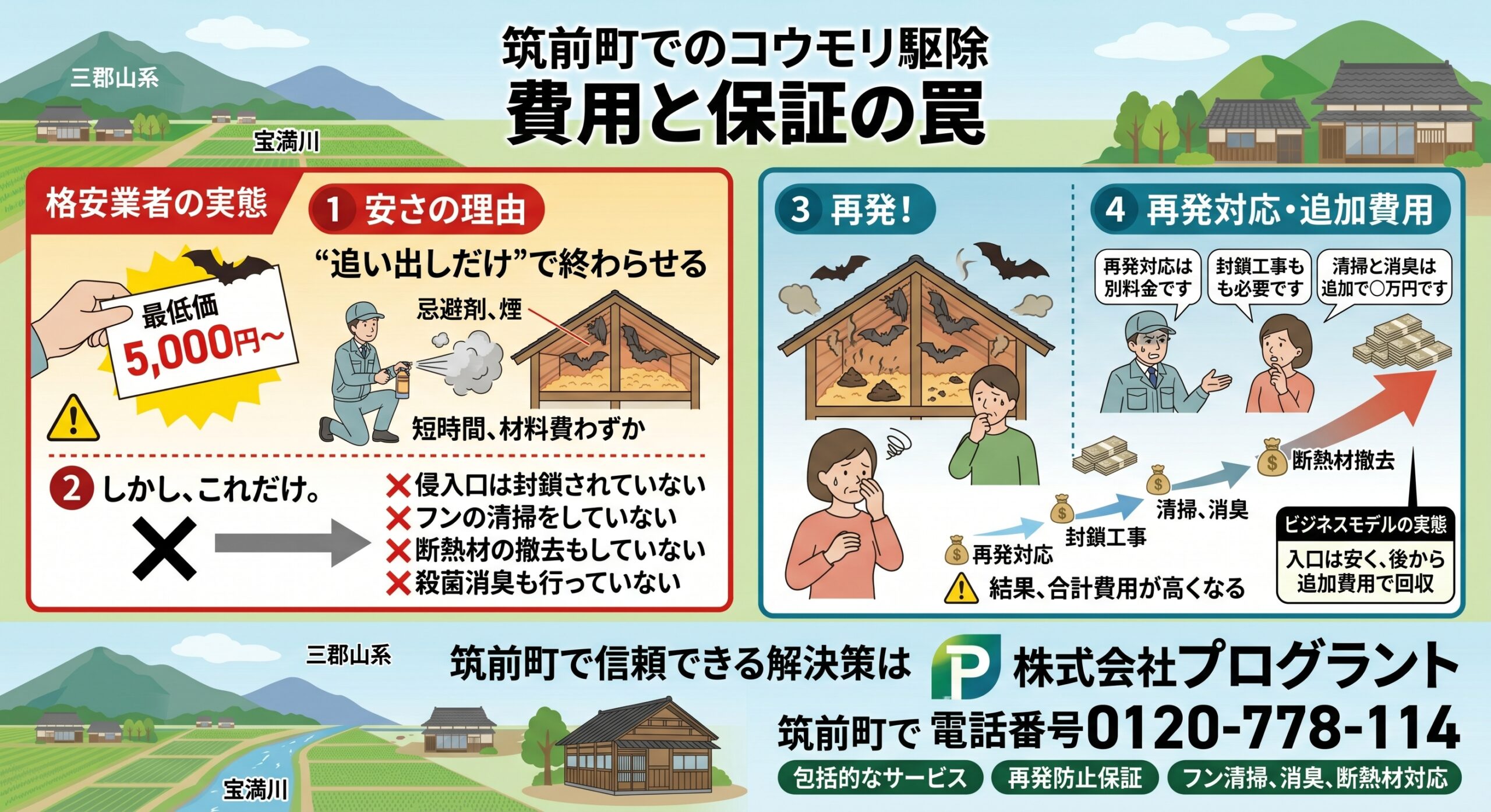 筑前町コウモリ駆除費用と保証