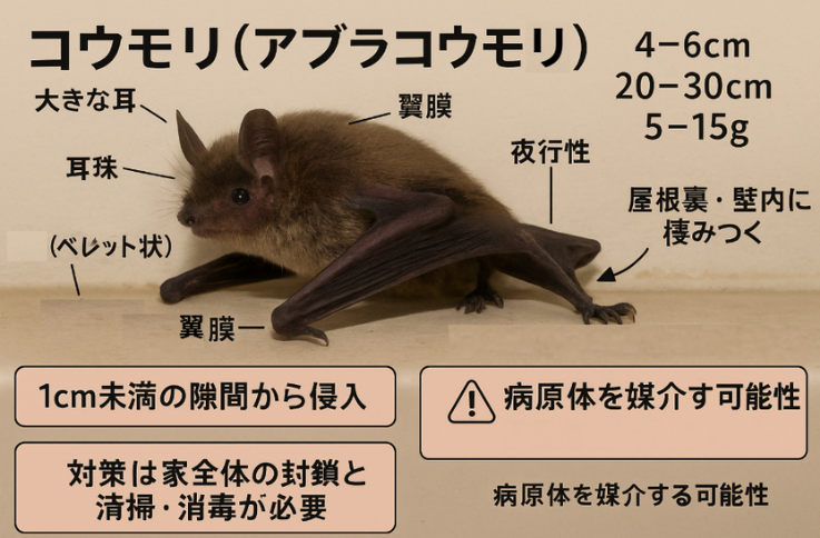 コウモリ(アブラコウモリ)の特徴について解説。