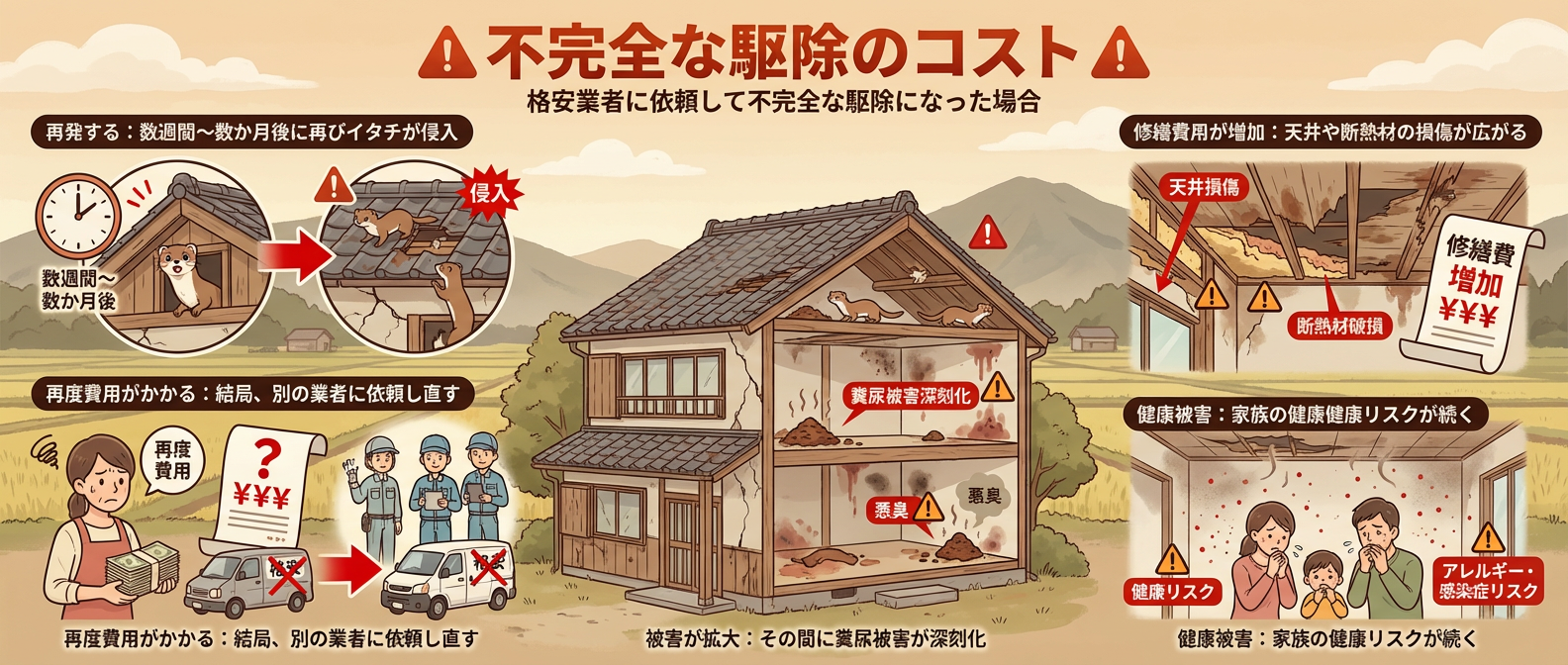 不完全な駆除のコストについて 格安業者に依頼して不完全な駆除になる場合があります！