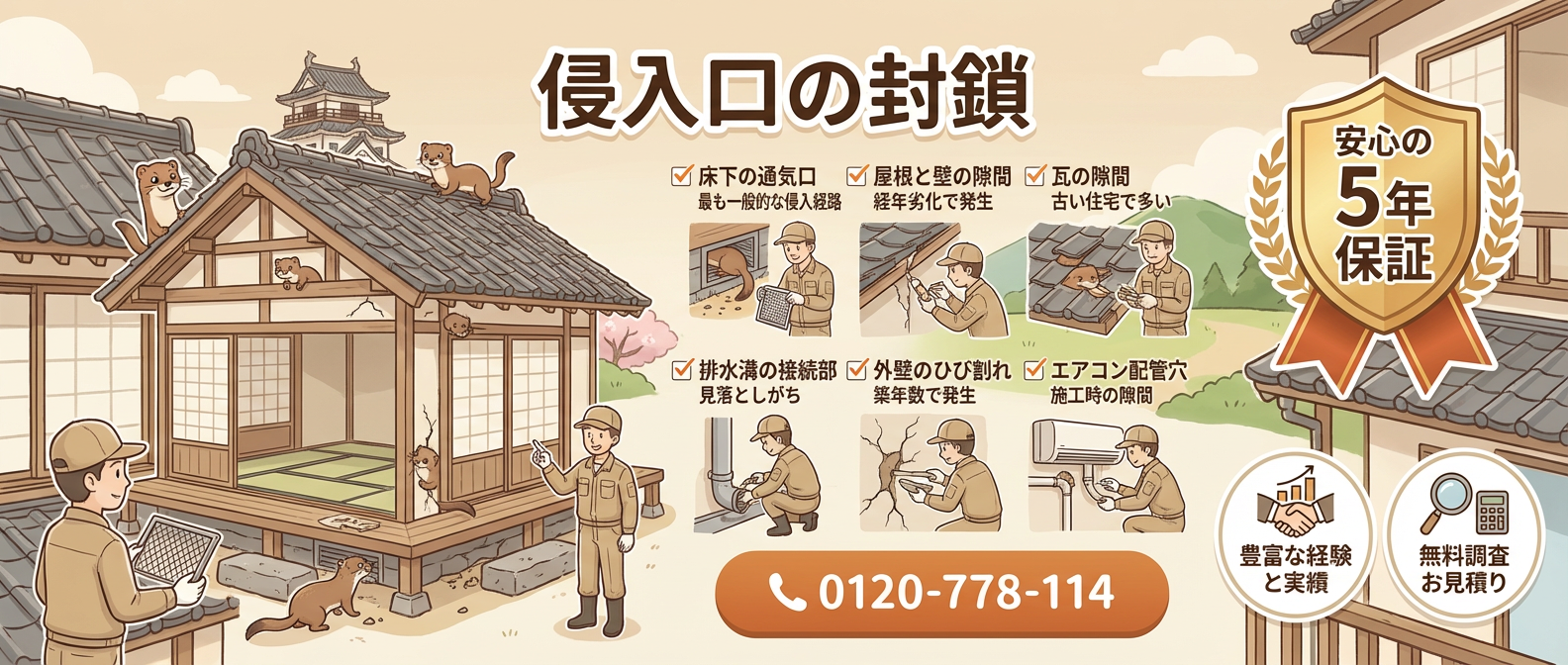 侵入口の封鎖 豊富な経験と実績で安心の5年保証付き！調査お見積りは無料