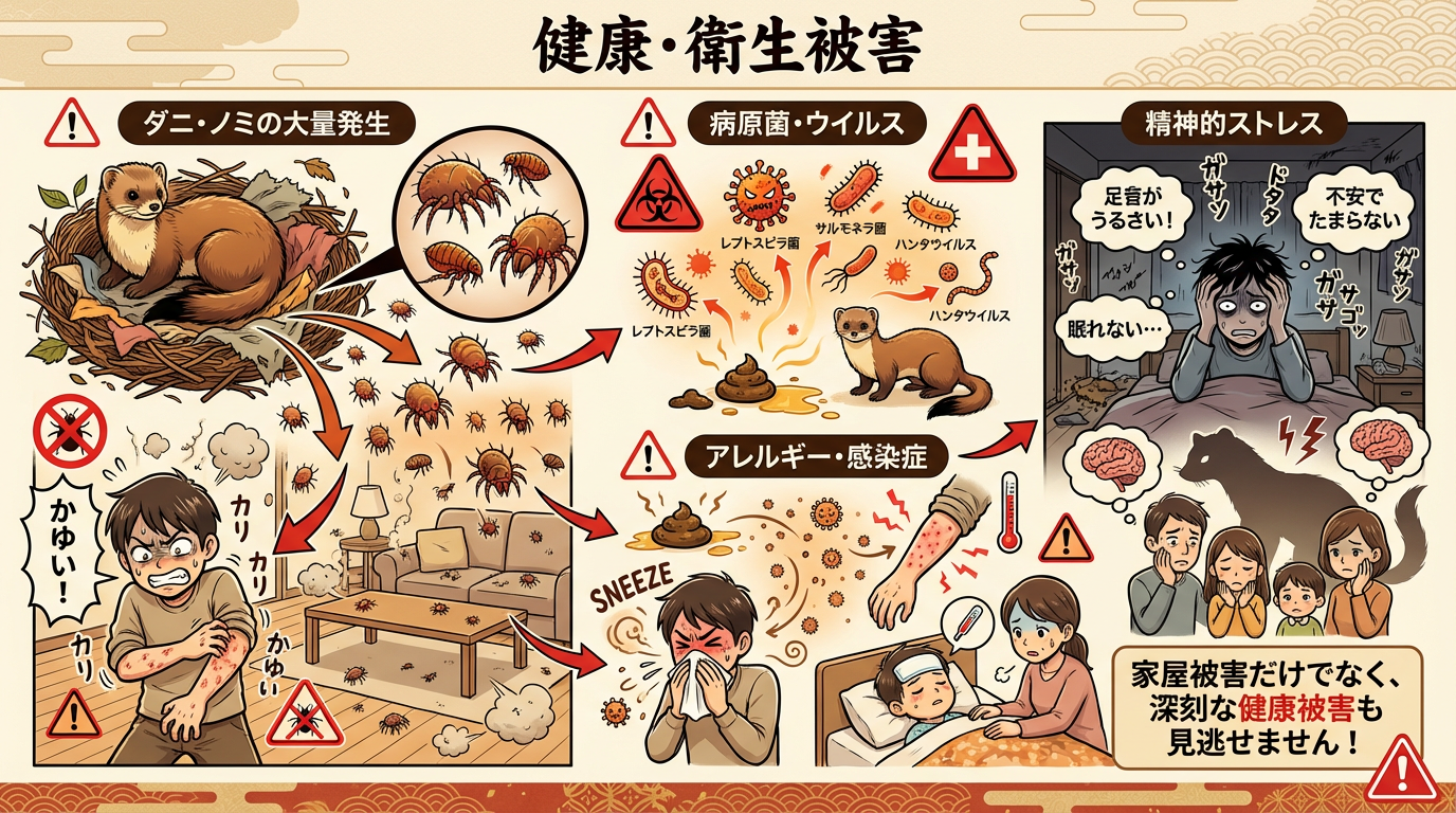 健康・衛生被害 家屋被害だけではなく、深刻な健康被害も見逃せません。