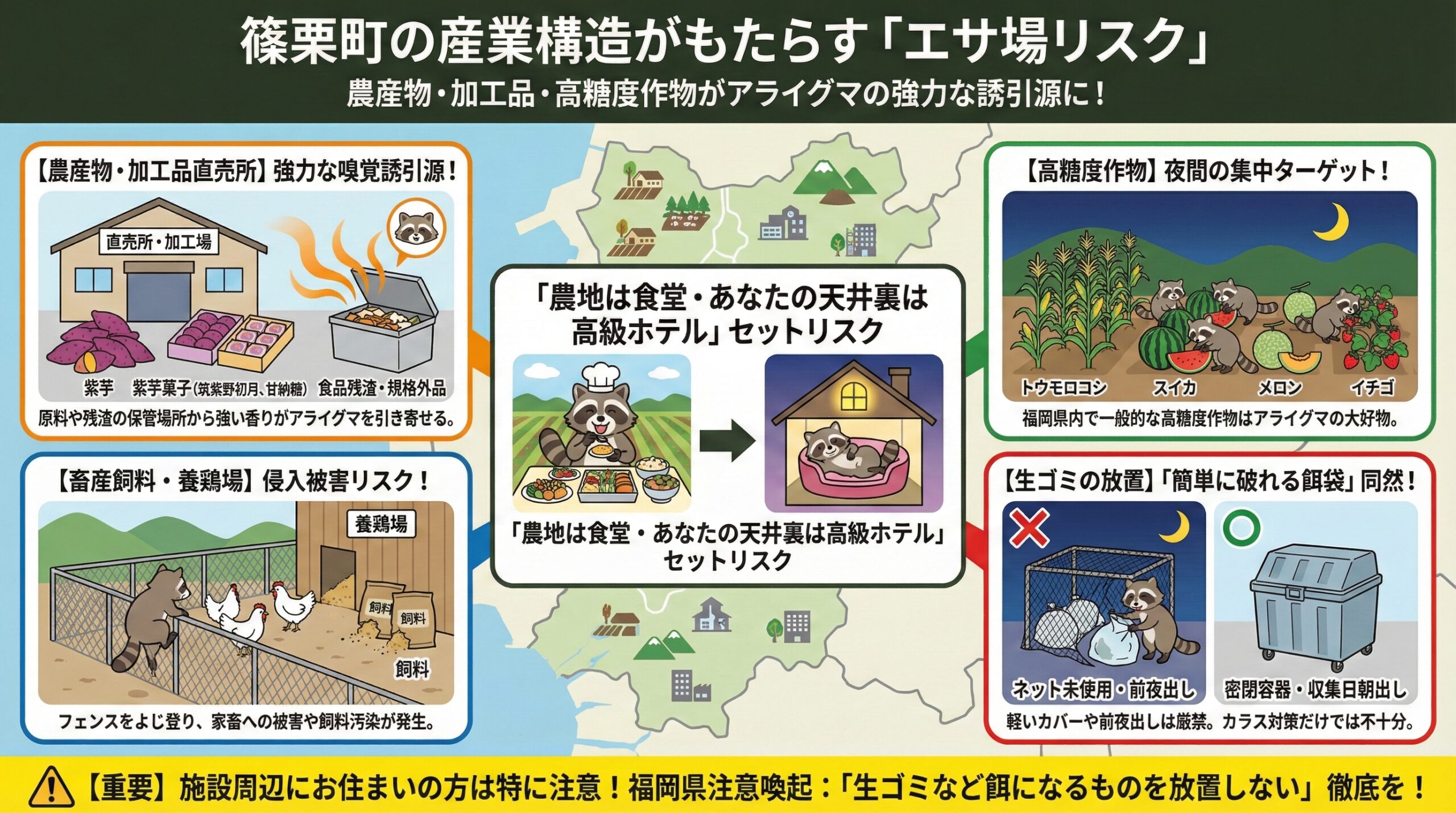 篠栗町の産業構造がもたらすエサ場リスク