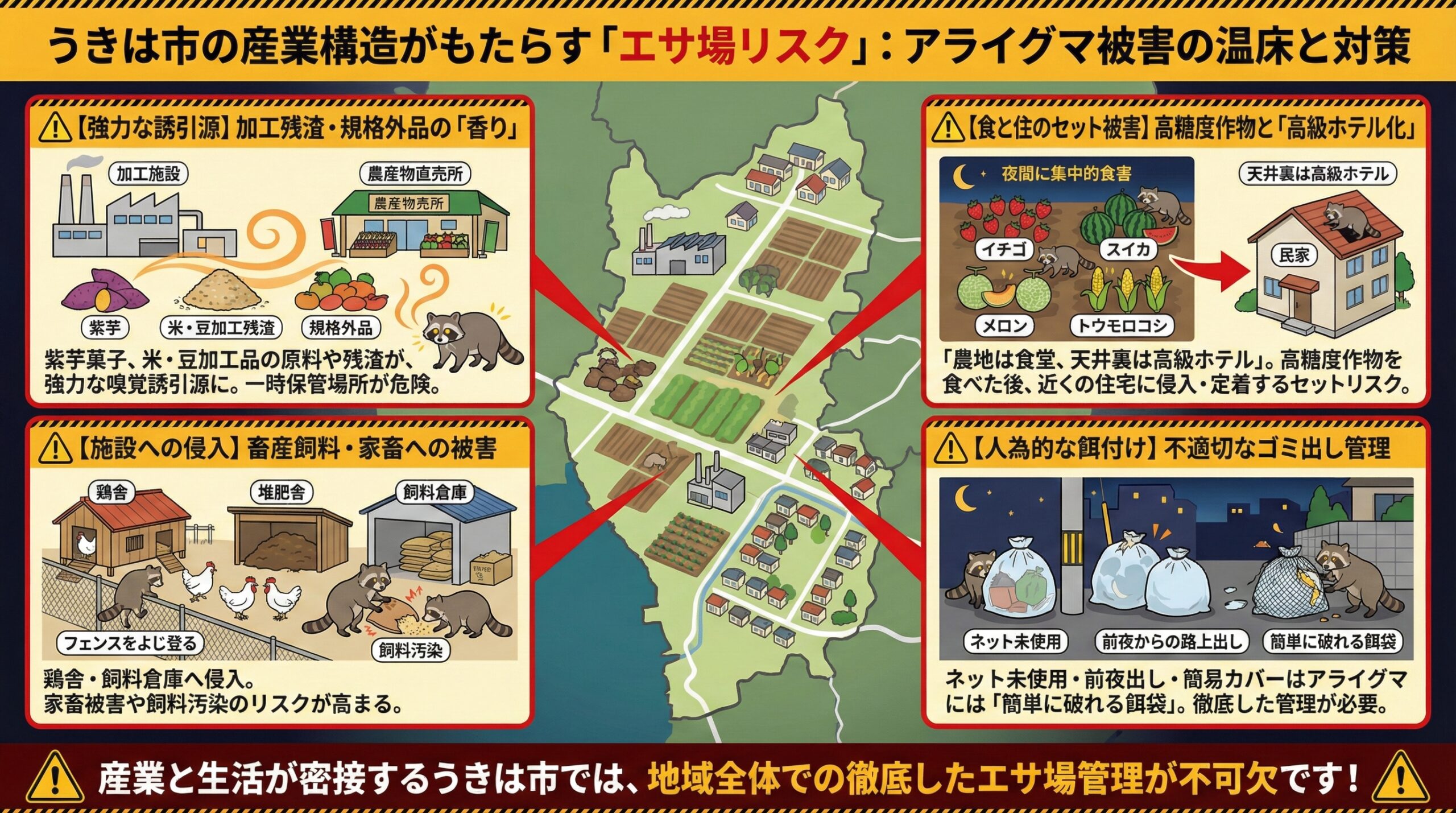 うきは市の産業構造がもたらすエサ場リスクアライグマ被害の温床と対策