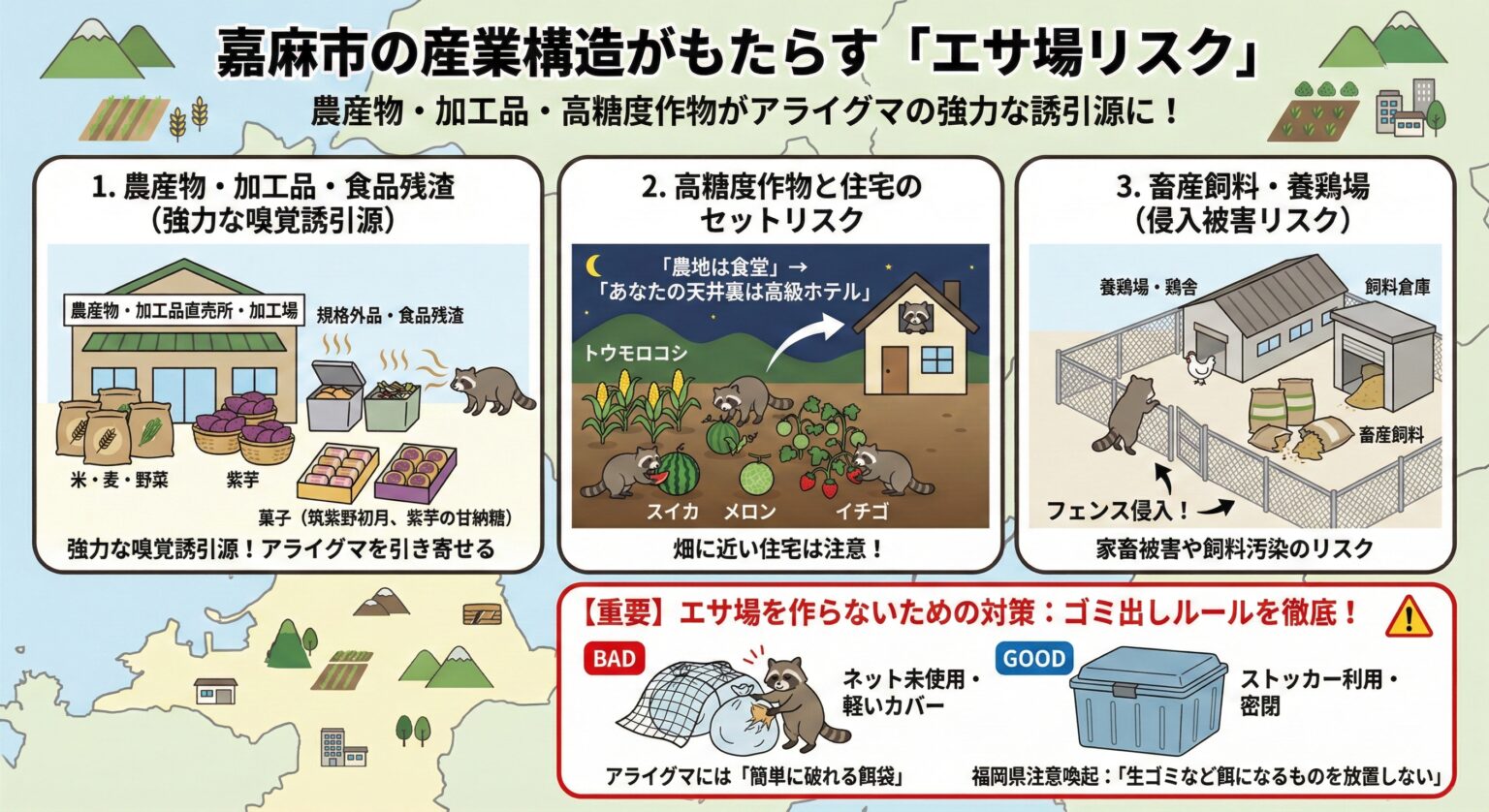 嘉麻市の産業構造がもたらすエサ場リスク
