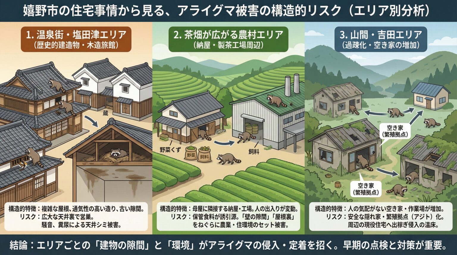 嬉野市のアライグマ駆除｜茶畑・住宅地に迫る被害の実態と防除対策