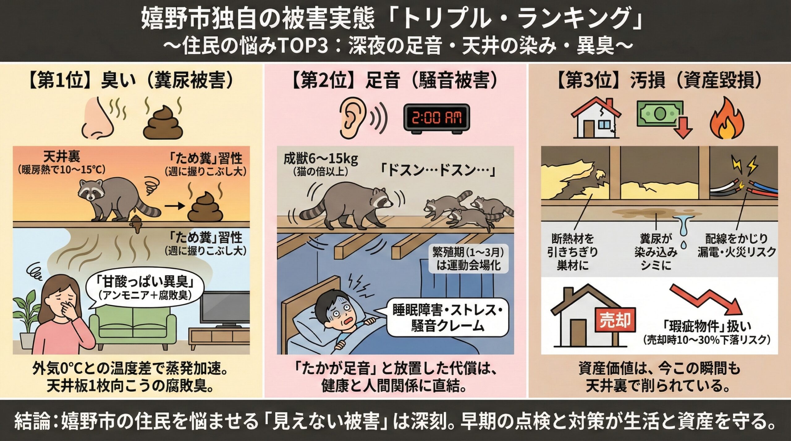 嬉野市独自の被害実態「トリプルランキング」。嬉野市民のお悩み（2025年1月～12月嬉野市お困り相談プログラント調べ）TOP3をランキング形式で図解を用いて解説。