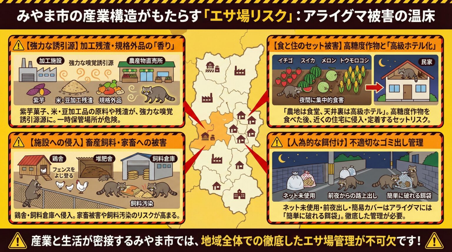みやま市の産業構造がもたらすエサ場リスクアライグマ被害の温床