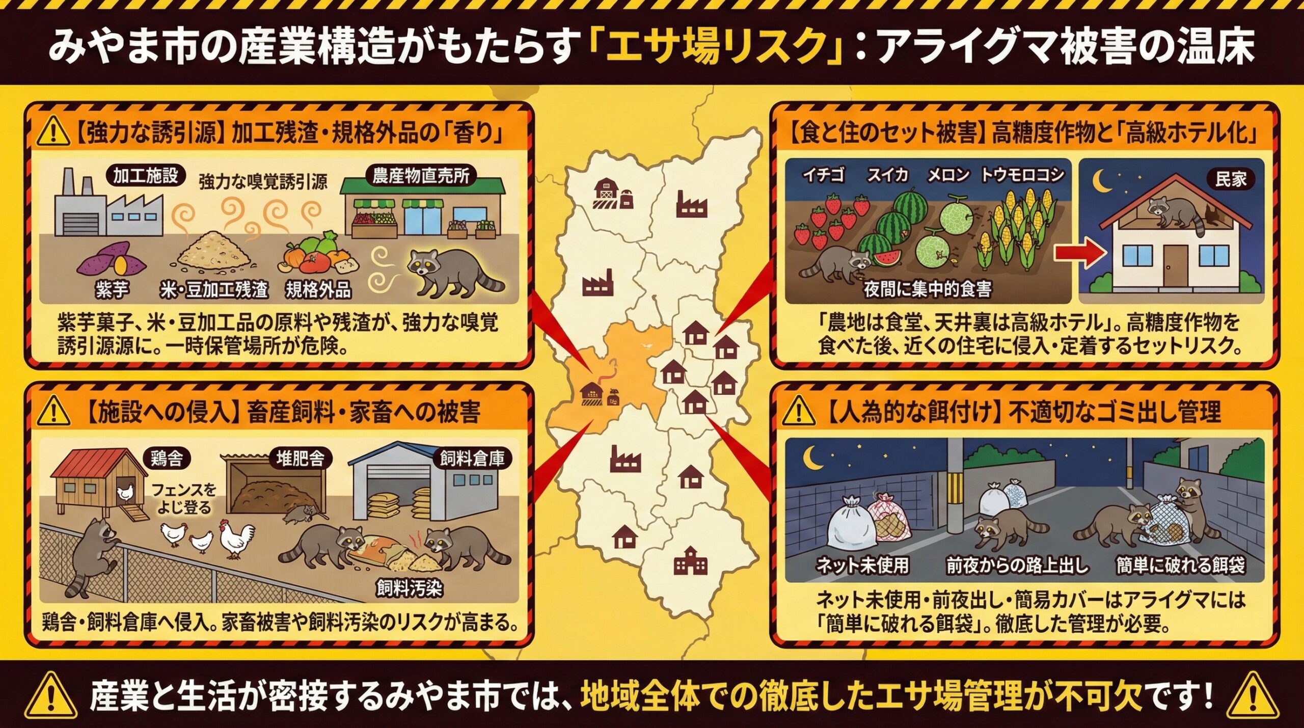 みやま市の産業構造がもたらすエサ場リスクアライグマ被害の温床