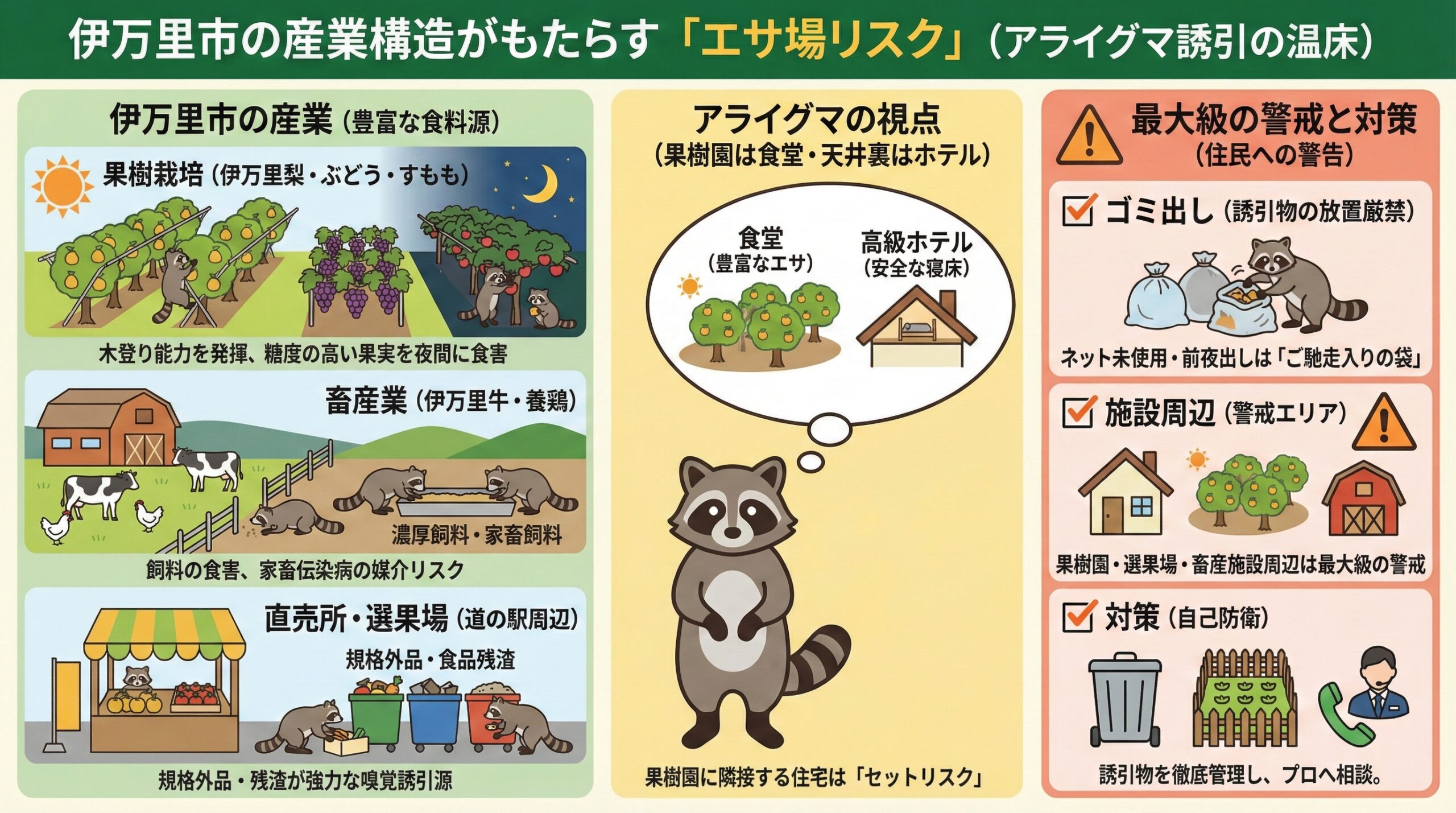 伊万里市の産業構造がもたらすエサ場リスクを図解を用いて説明。