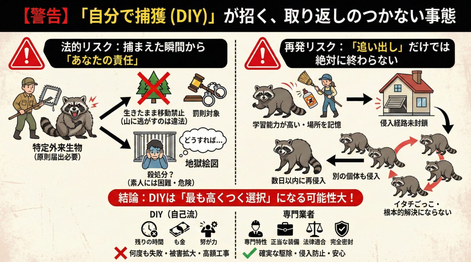 上峰町のアライグマ駆除｜住宅地で目撃が増加中｜被害と駆除費用の目安