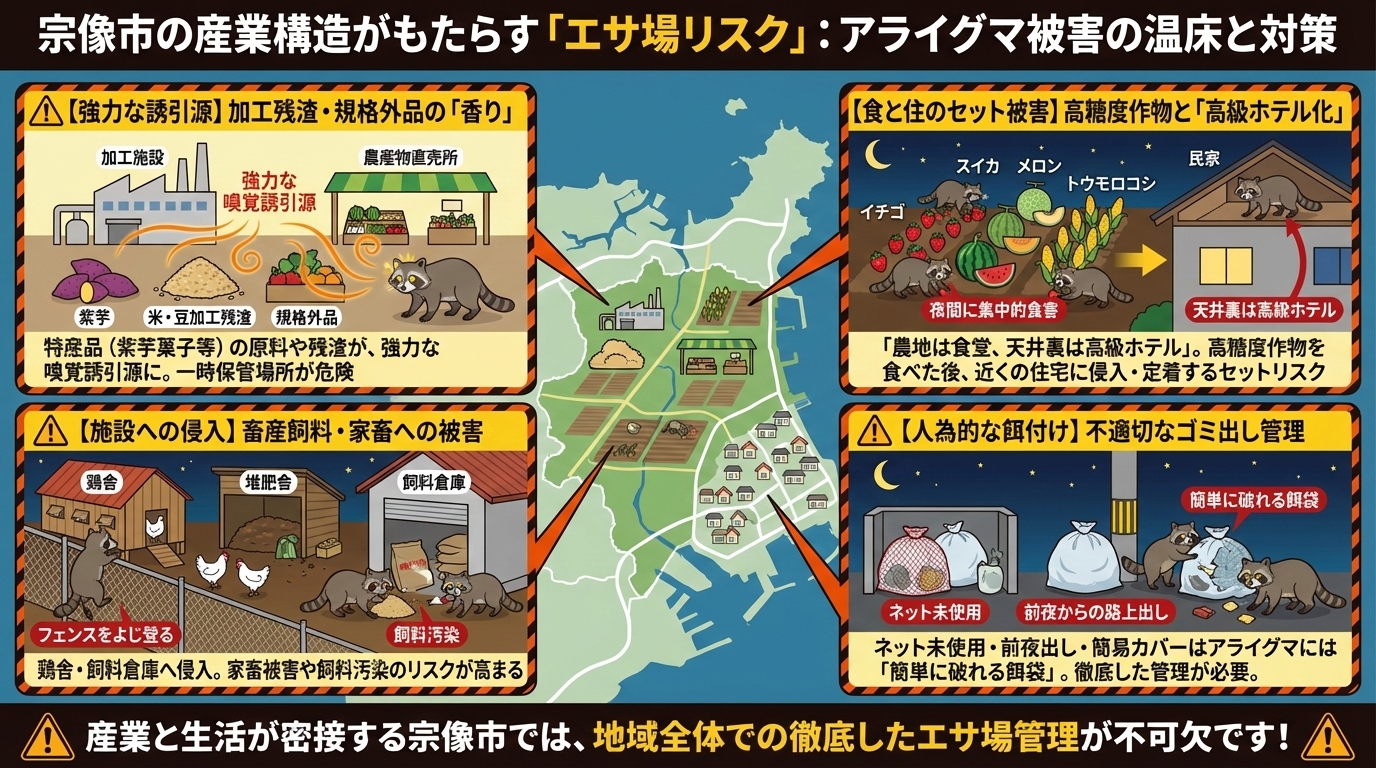宗像市の産業構造がもたらすエサ場リスクアライグマ被害の温床と対策