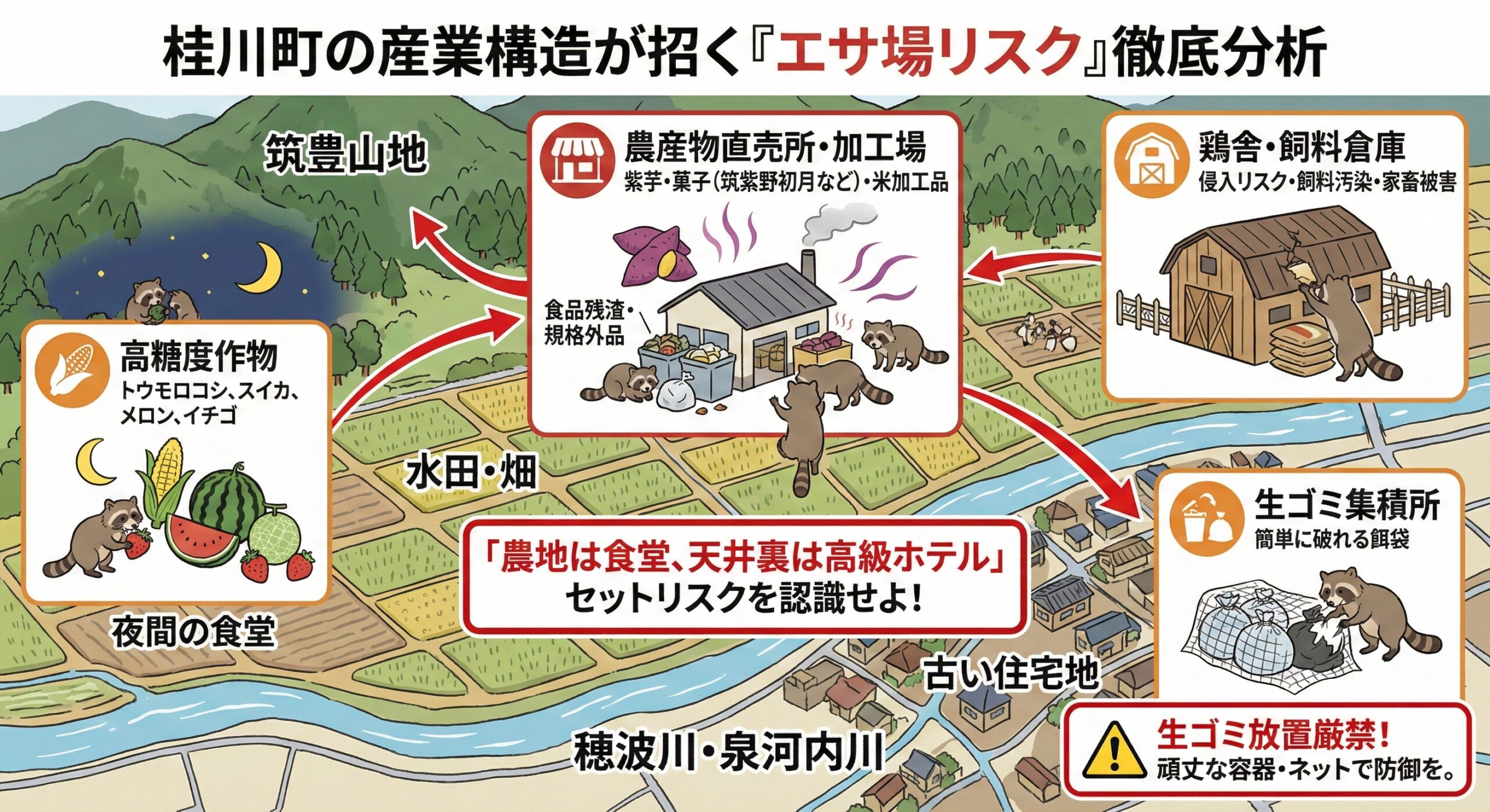 桂川町の産業構造が招くエサ場リスク徹底分析