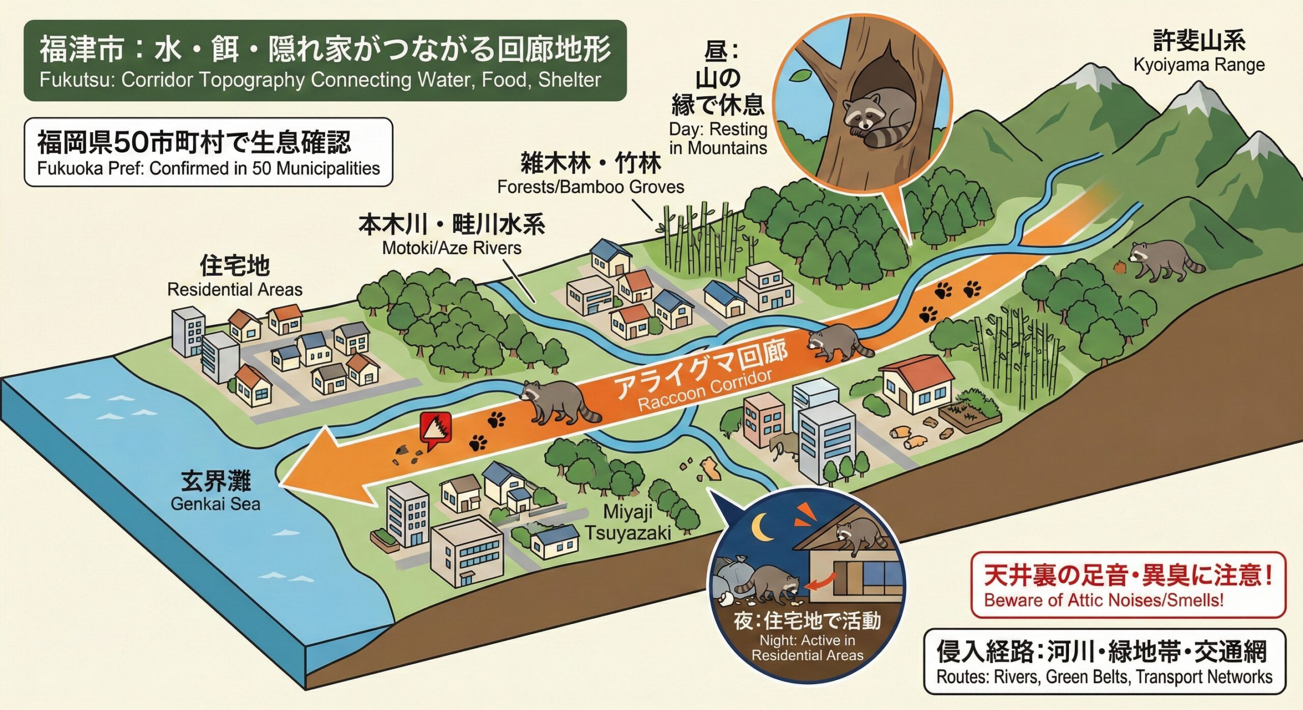 福津市：水・餌・隠れ家がつながる回廊地形