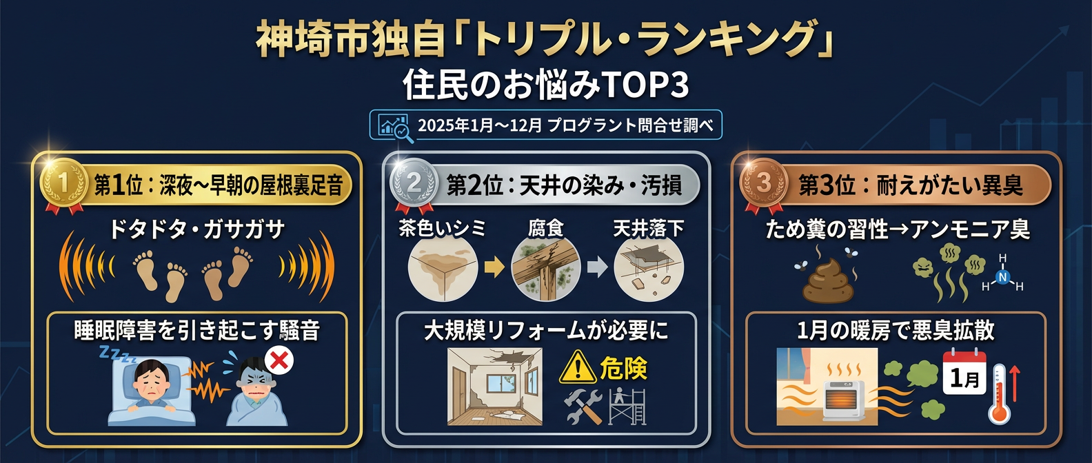 神埼市住民のアライグマ被害悩みTOP3