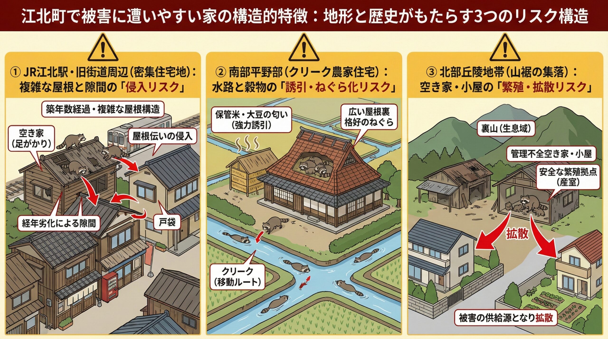 江北町で被害に遭いやすい家の構造的特徴。地形と歴史がもたらす3つのリスク構造。