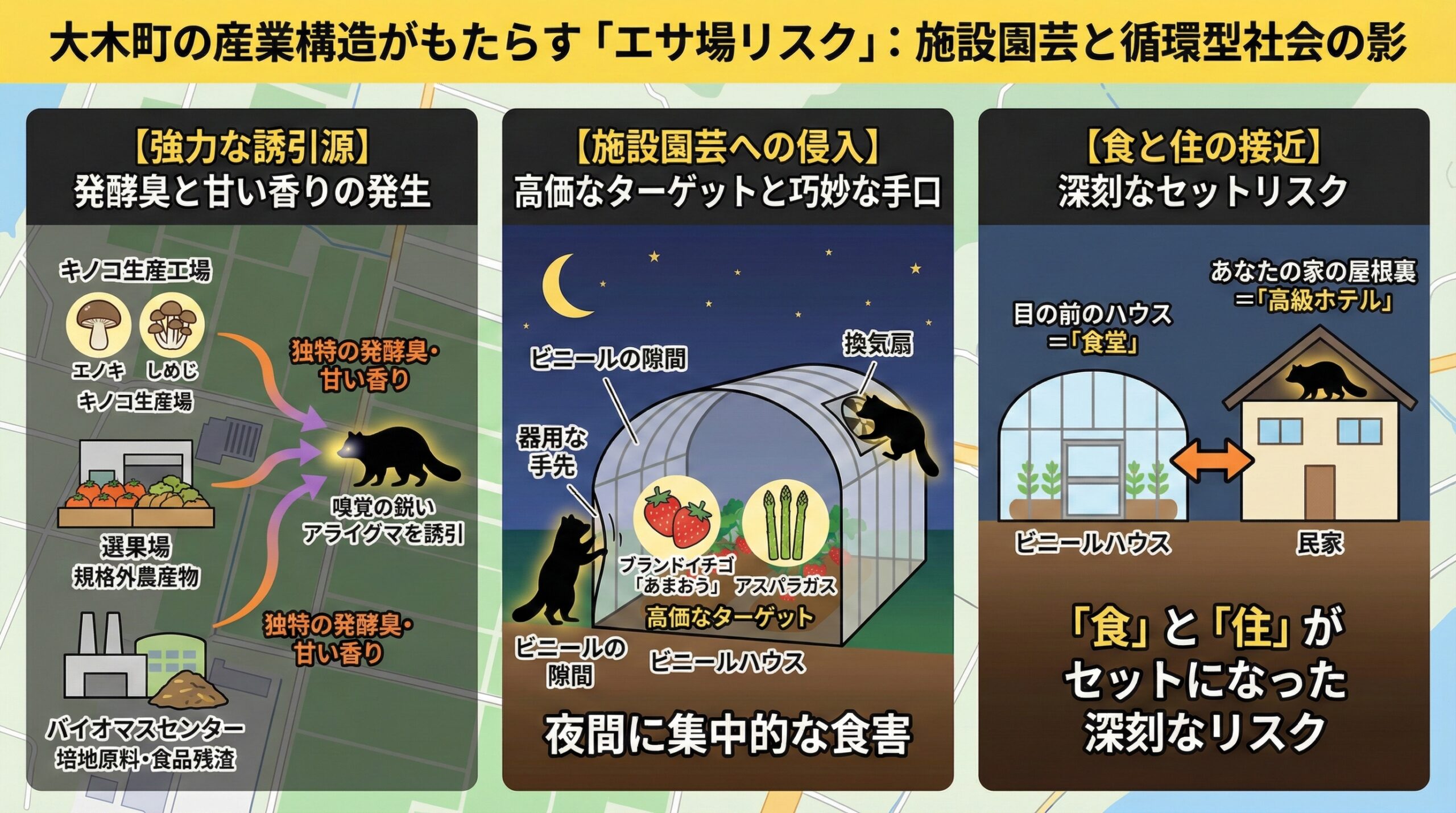 大木町の産業構造がもたらすエサ場リスク。施設園芸と循環型社会の影