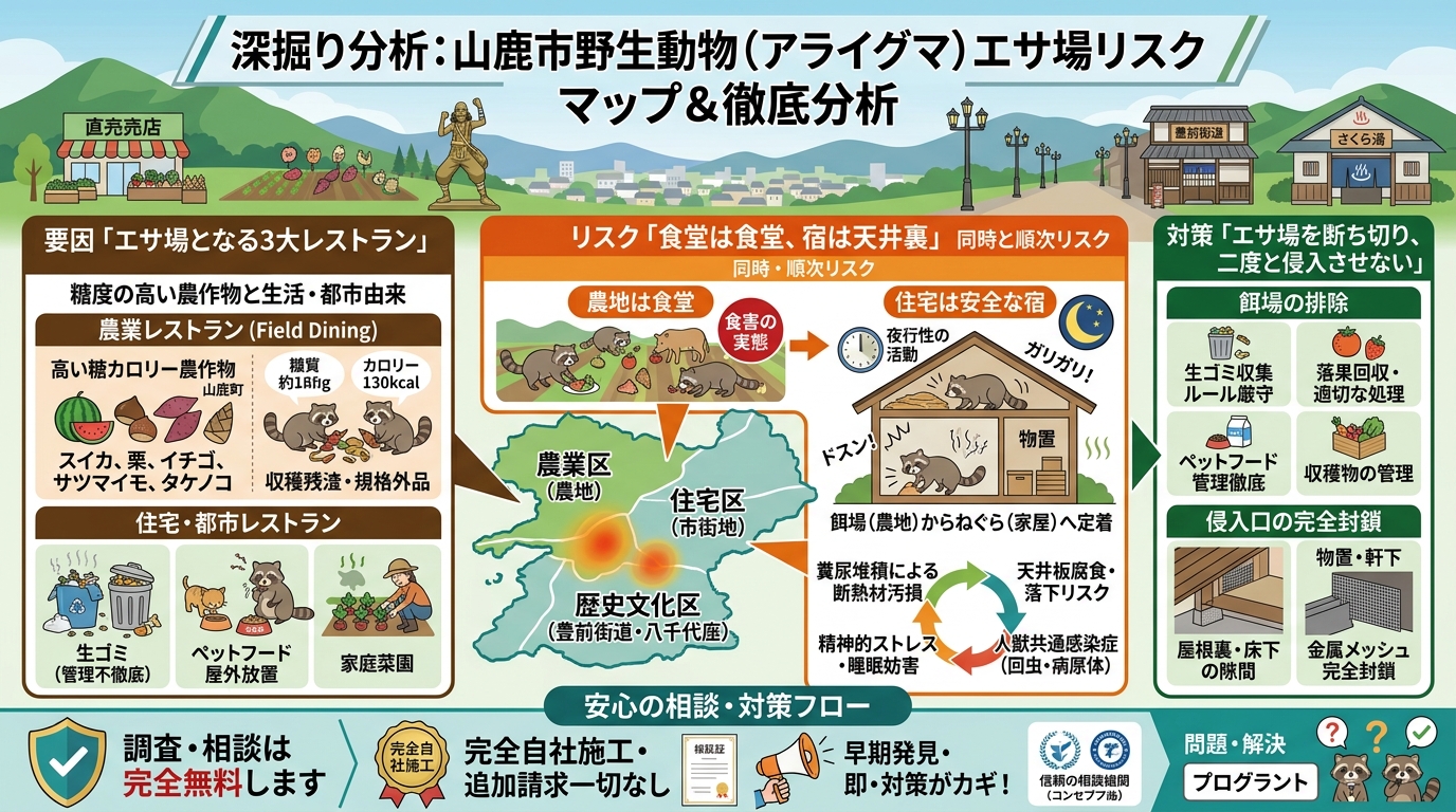 山鹿市野生動物アライグマエサ場リスク
