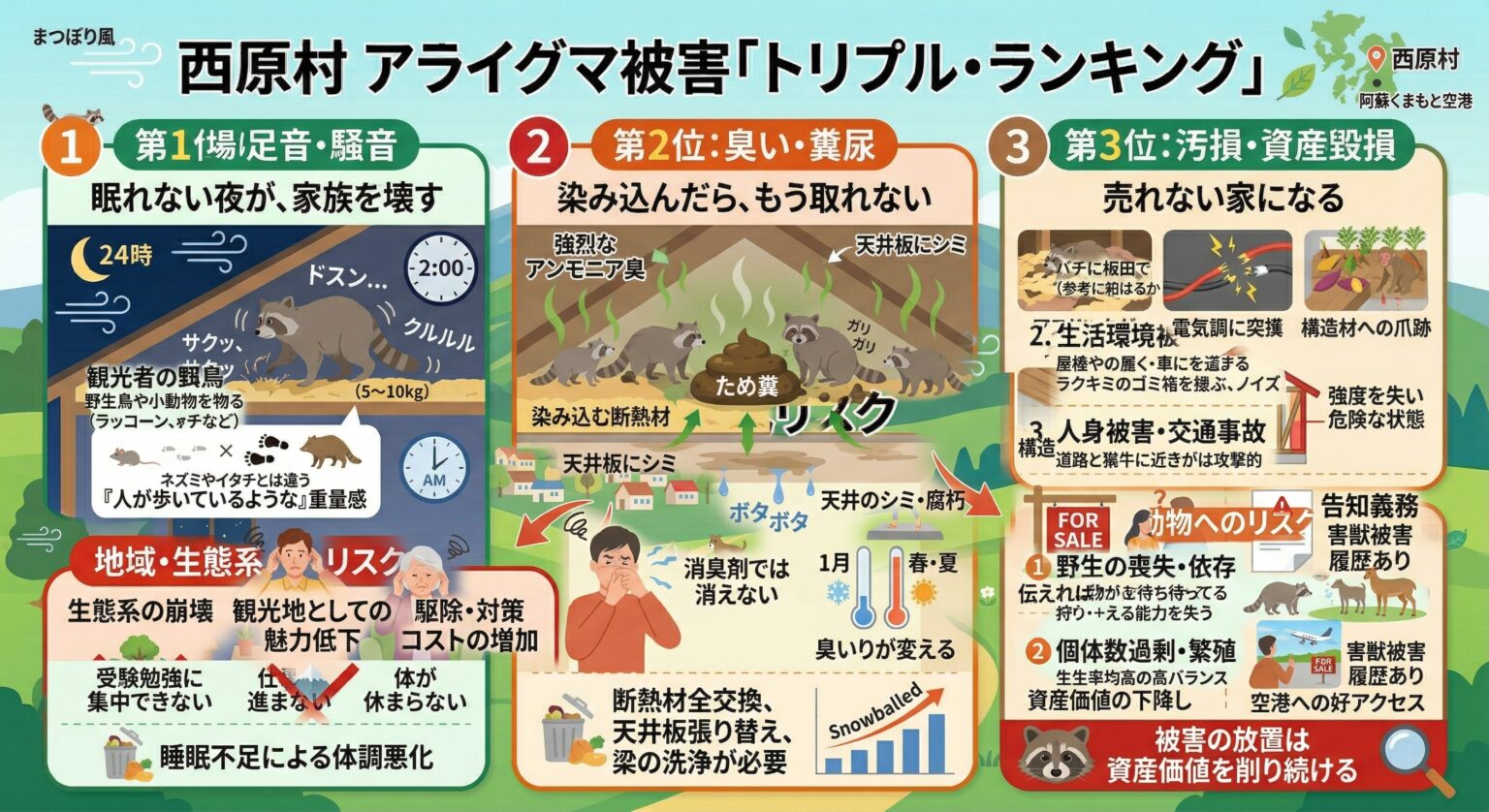 西原村アライグマ被害トリプルランキング