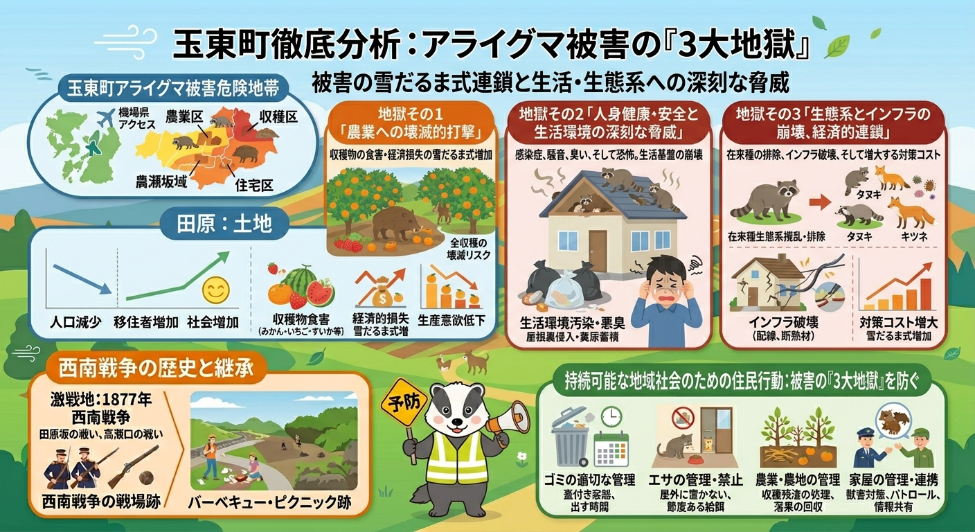 玉東町の徹底分析アライグマ被害の3大地獄