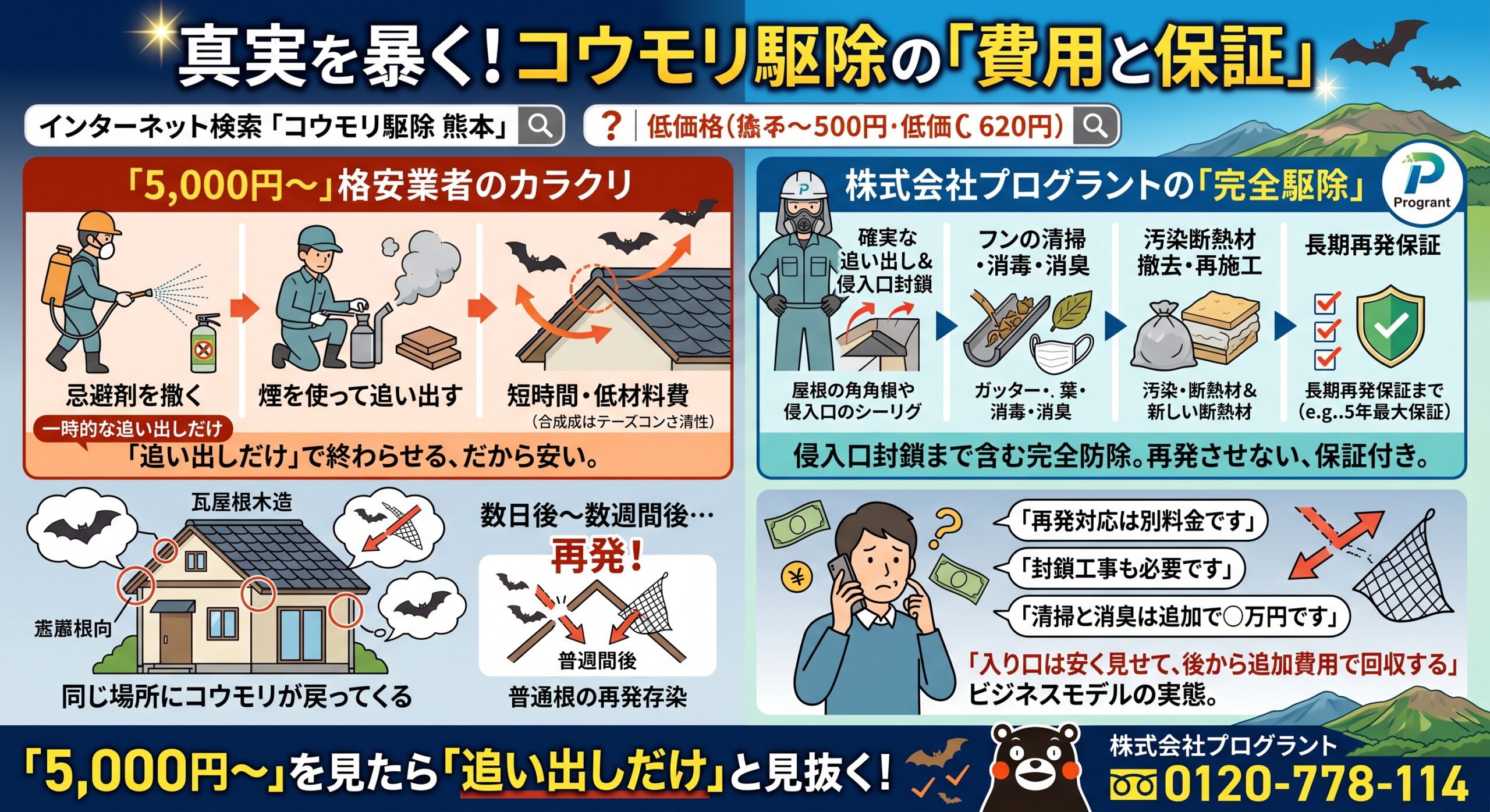 コウモリ駆除の費用と保証