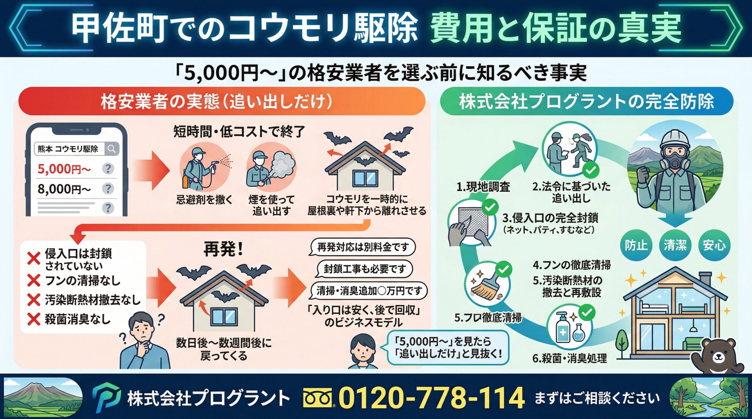 甲佐町でのコウモリ防除費用と保証の真実