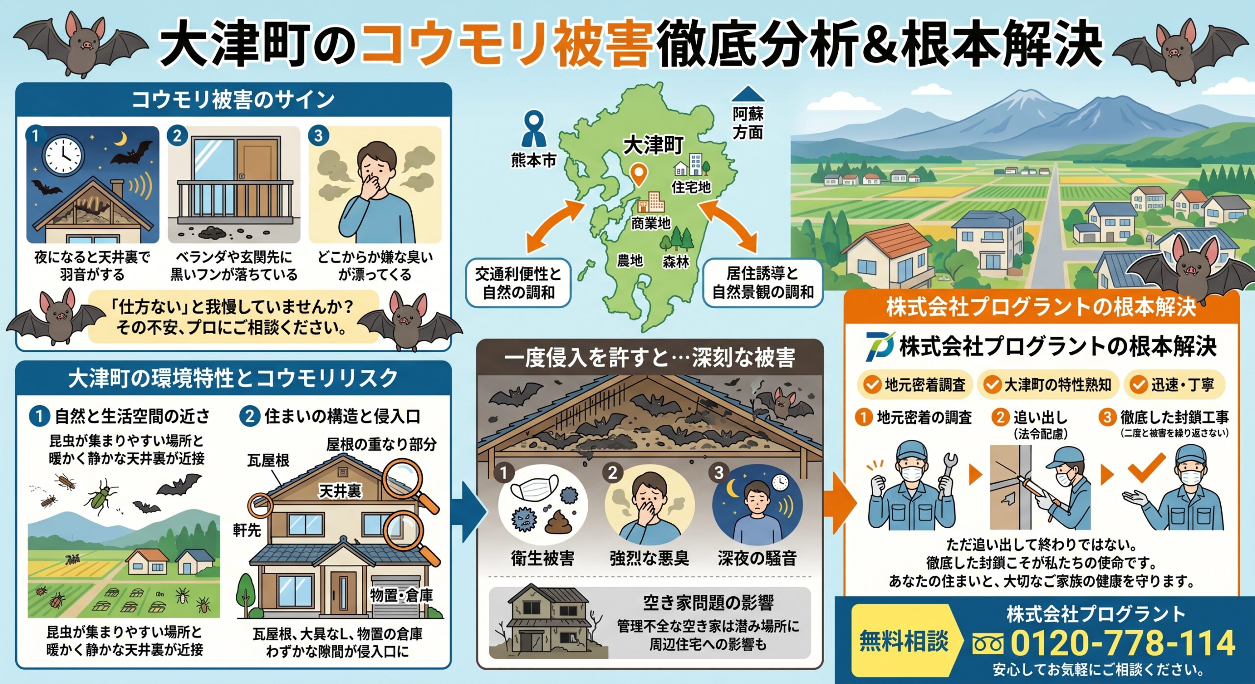 大津町のコウモリ被害