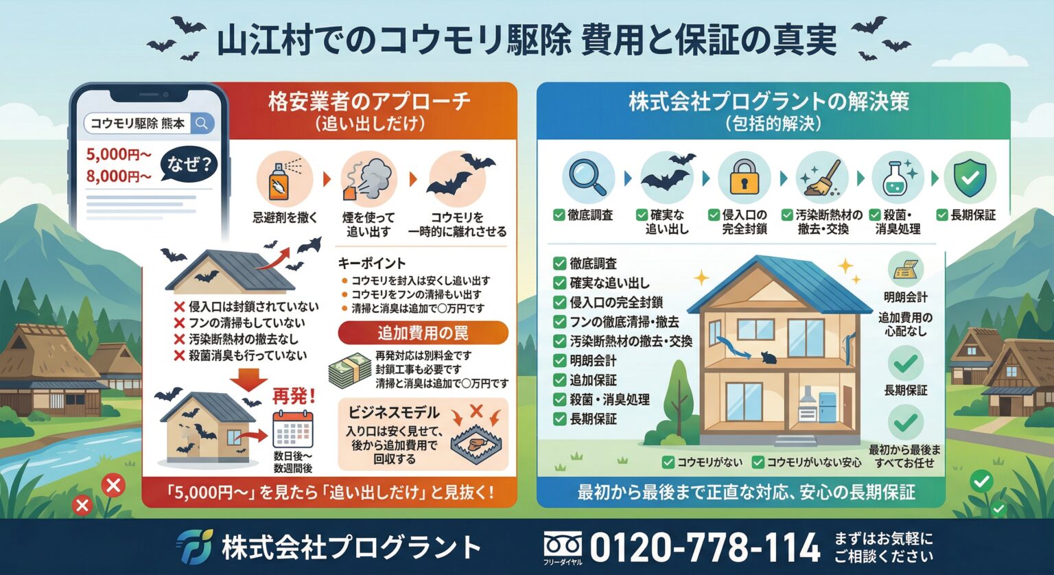 山江村でのコウモリ駆除費用と保証の真実