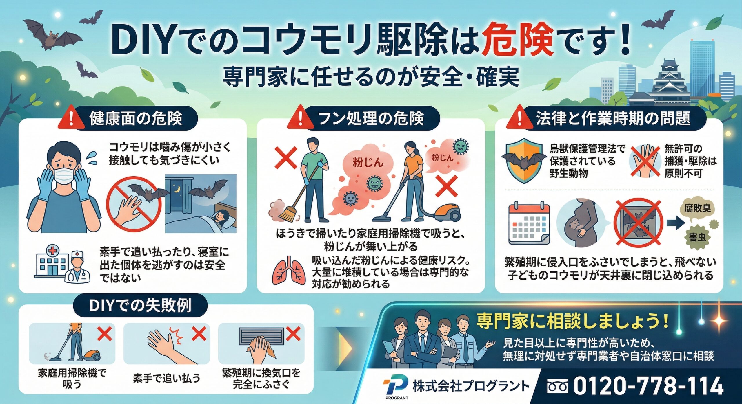 DIYでのコウモリ駆除は危険です！