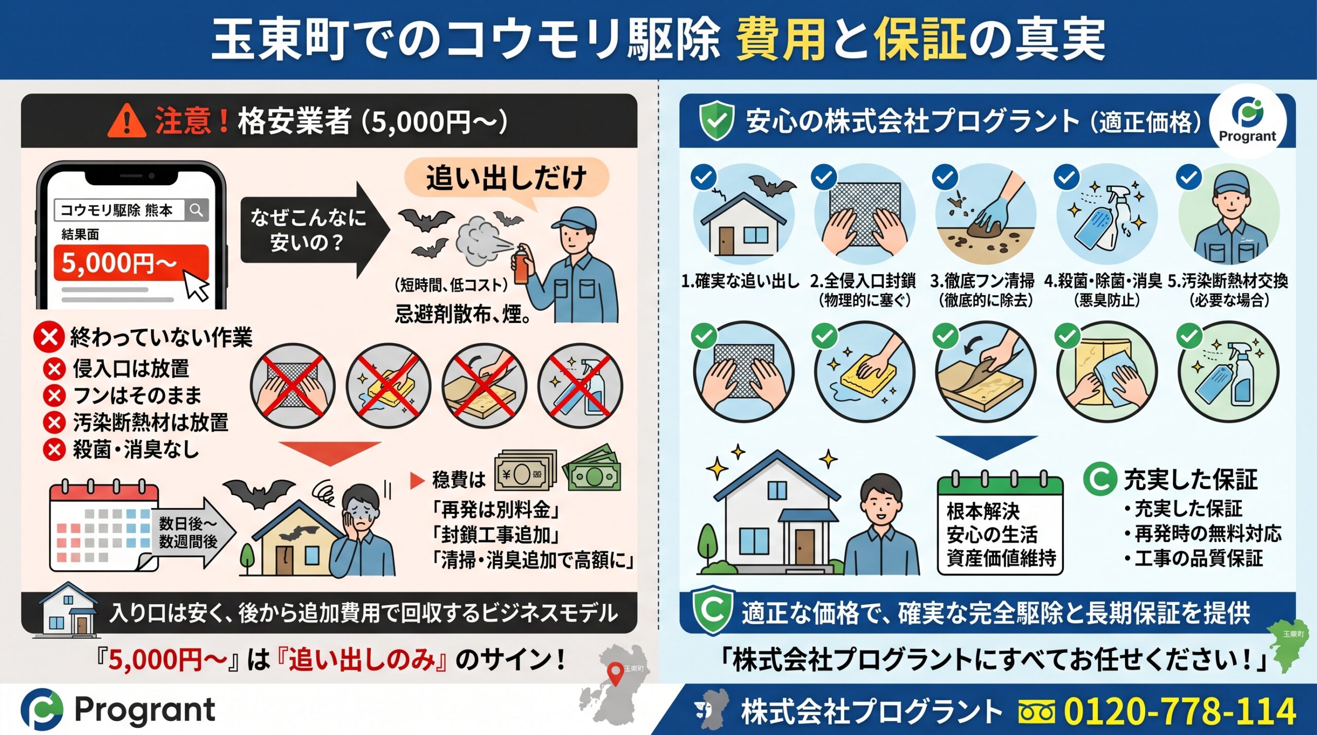 玉東町でコウモリ駆除費用と保証