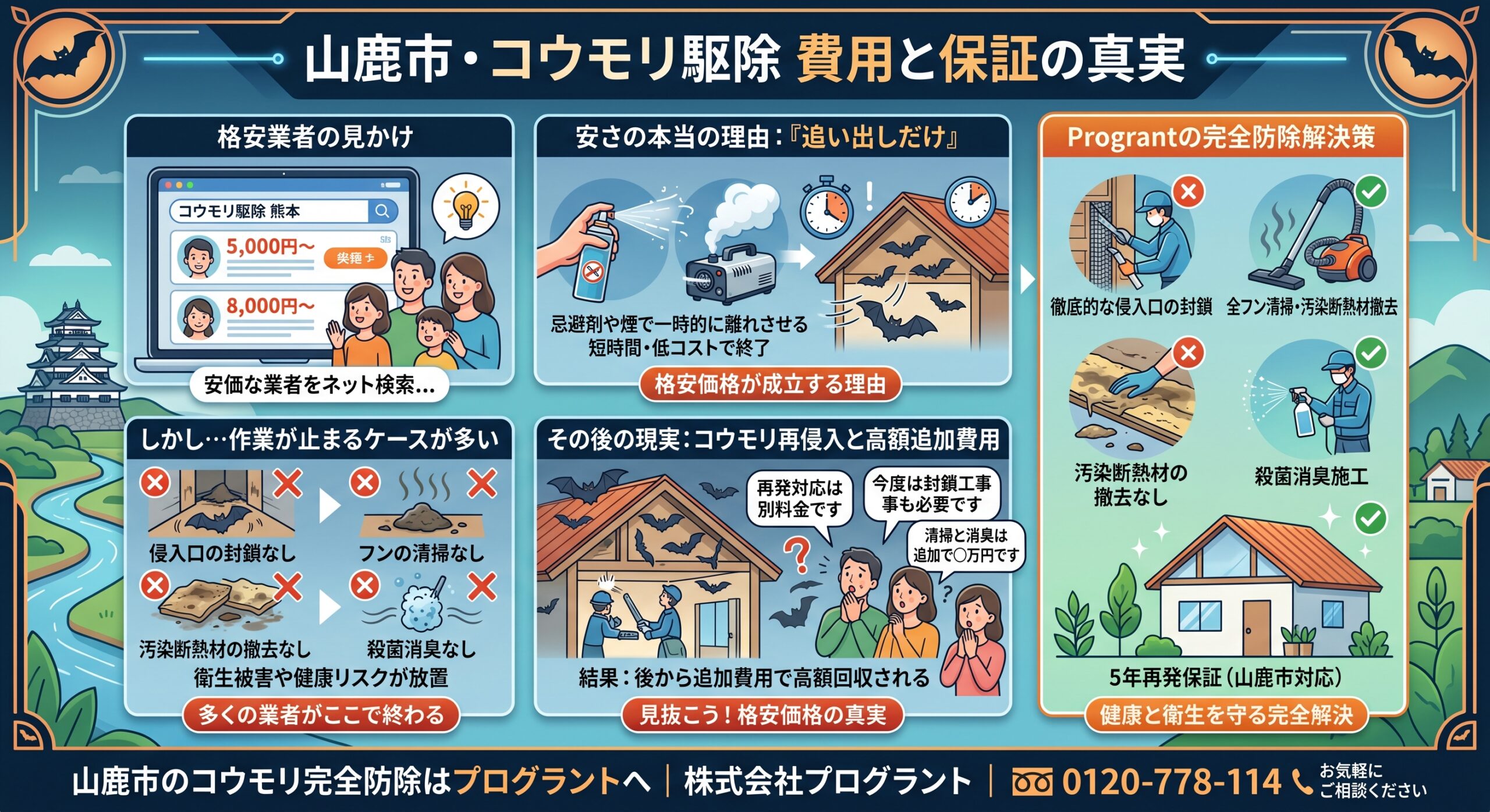 山鹿市コウモリ駆除費用と保証