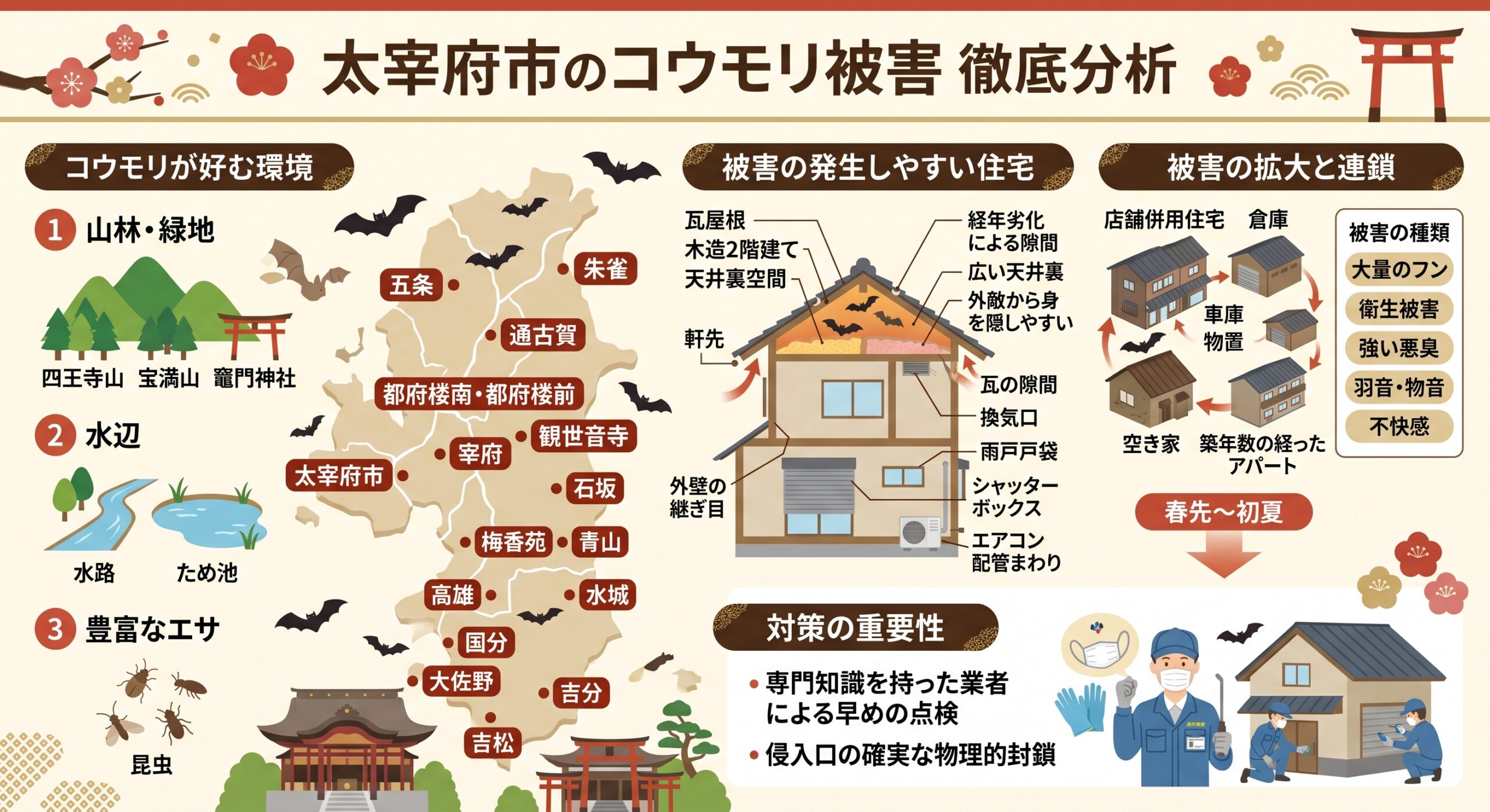 太宰府市のコウモリ被害徹底分析