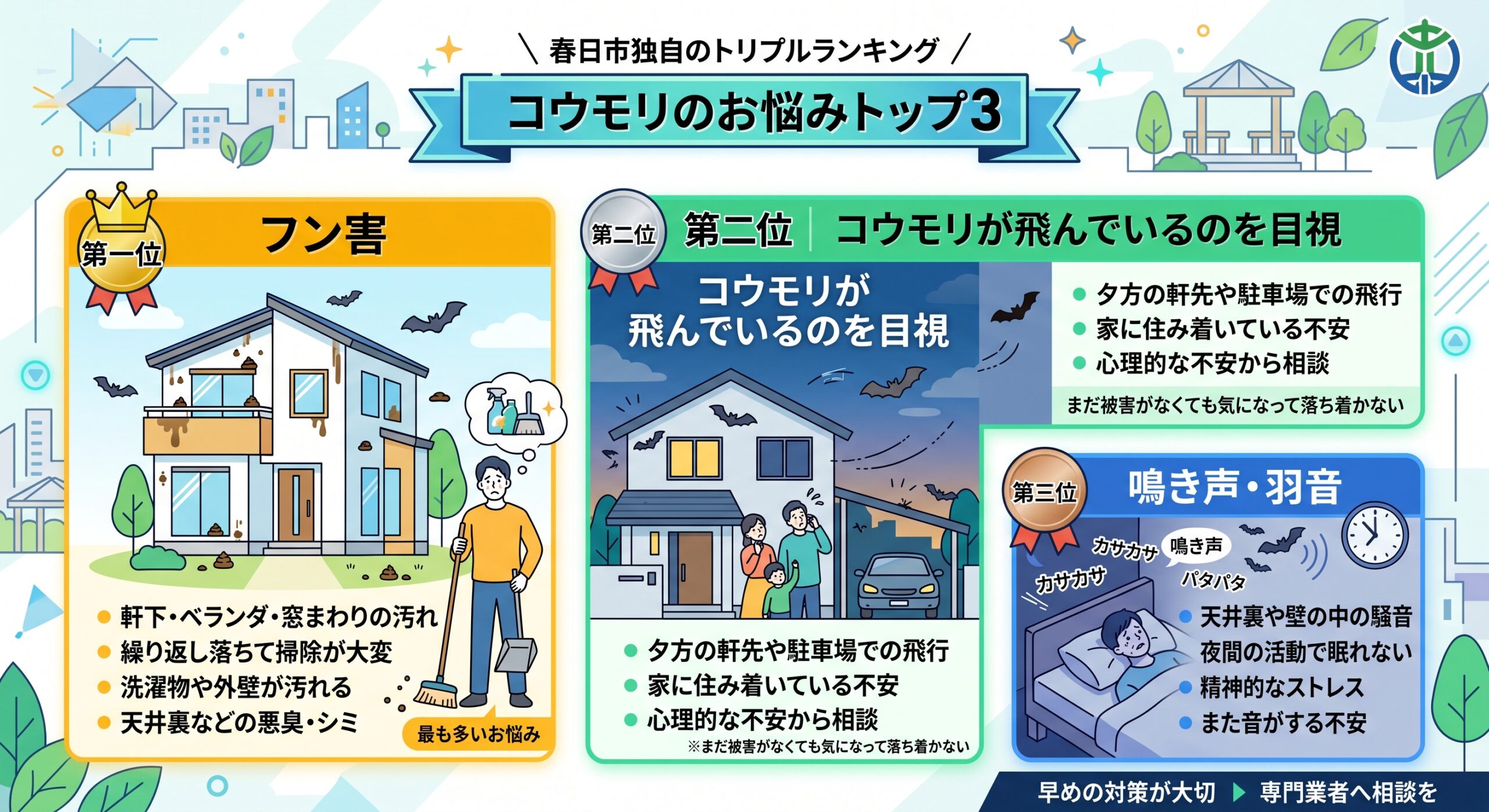 コウモリ被害お悩みTOP3