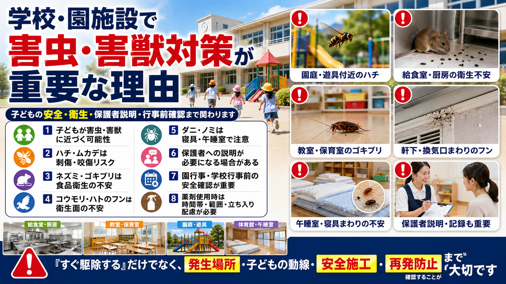 学校・幼稚園・保育園で害虫・害獣対策が重要な理由を子どもの安全・衛生管理・保護者説明の観点から解説
