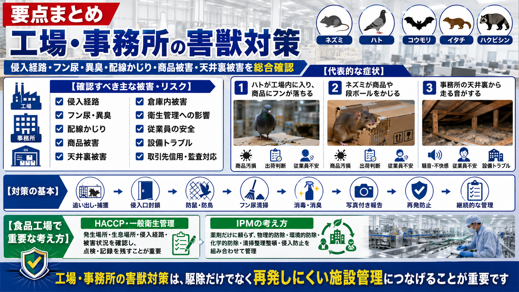 工場・事務所の害獣対策で重要な侵入経路確認と再発防止の要点まとめ