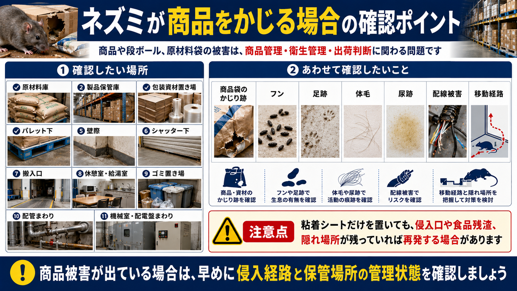 ネズミが商品や段ボールをかじる場合の確認ポイントと侵入経路対策