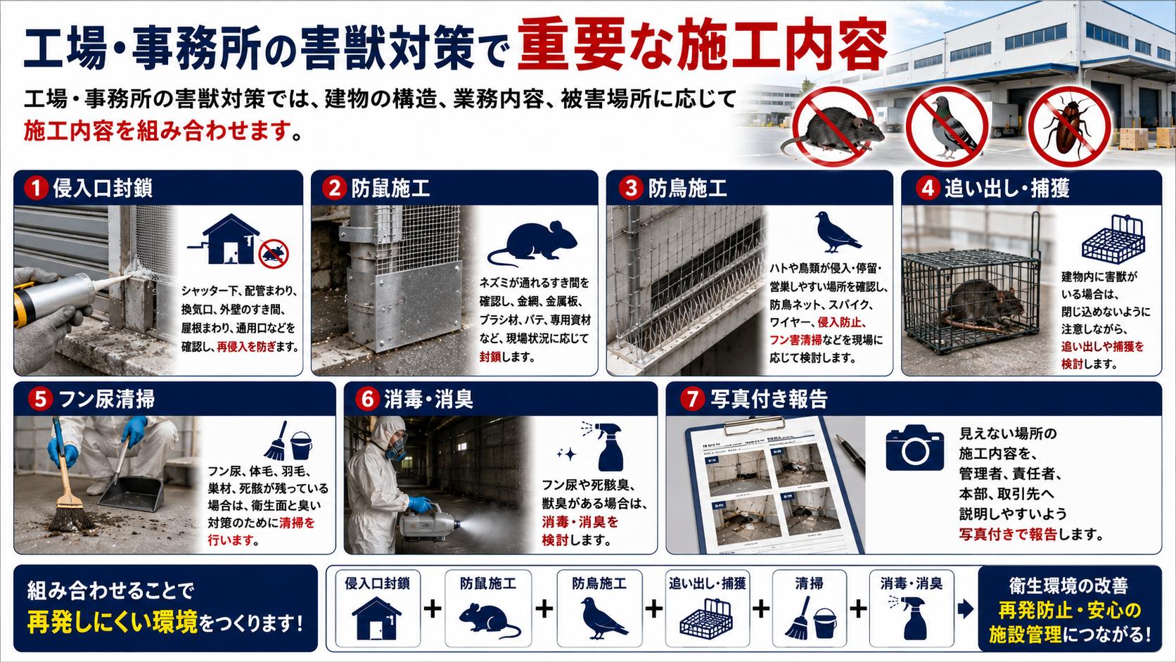 工場・事務所の害獣対策で重要な施工内容と再発防止のポイント