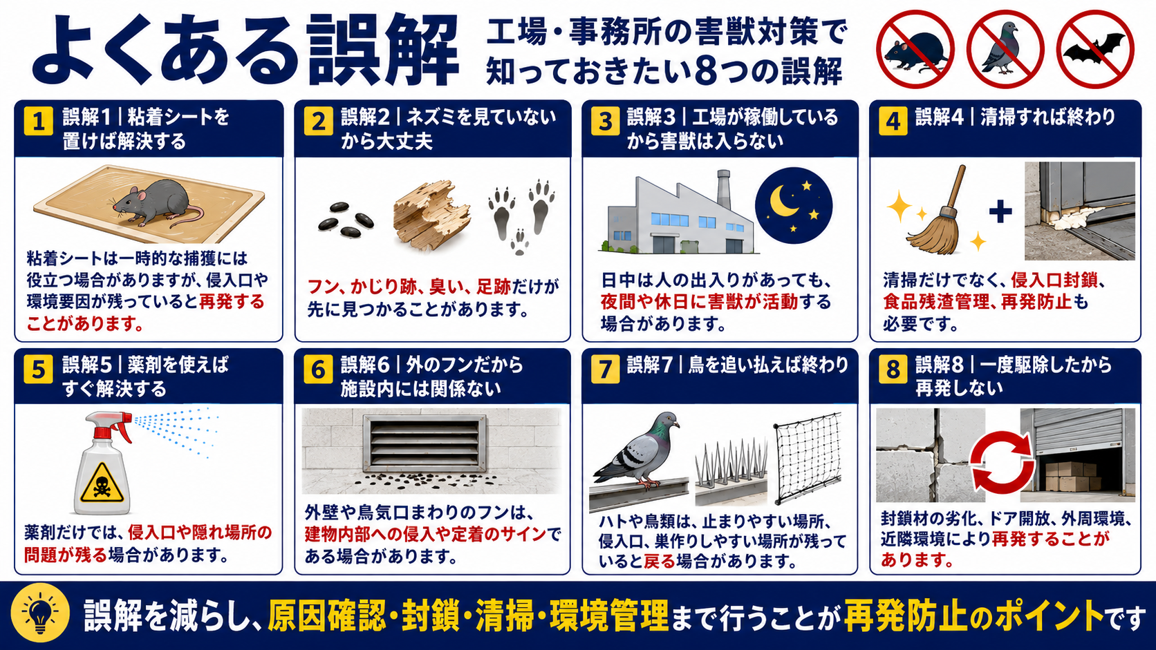 工場・事務所の害獣対策でよくある誤解と再発防止の注意点