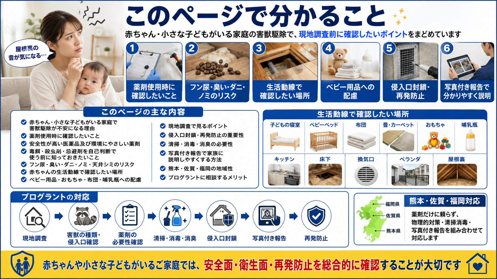 赤ちゃんや小さな子どもがいる家庭向け害獣駆除の確認ポイント｜薬剤使用・フン尿・臭い・生活動線・侵入口封鎖を解説