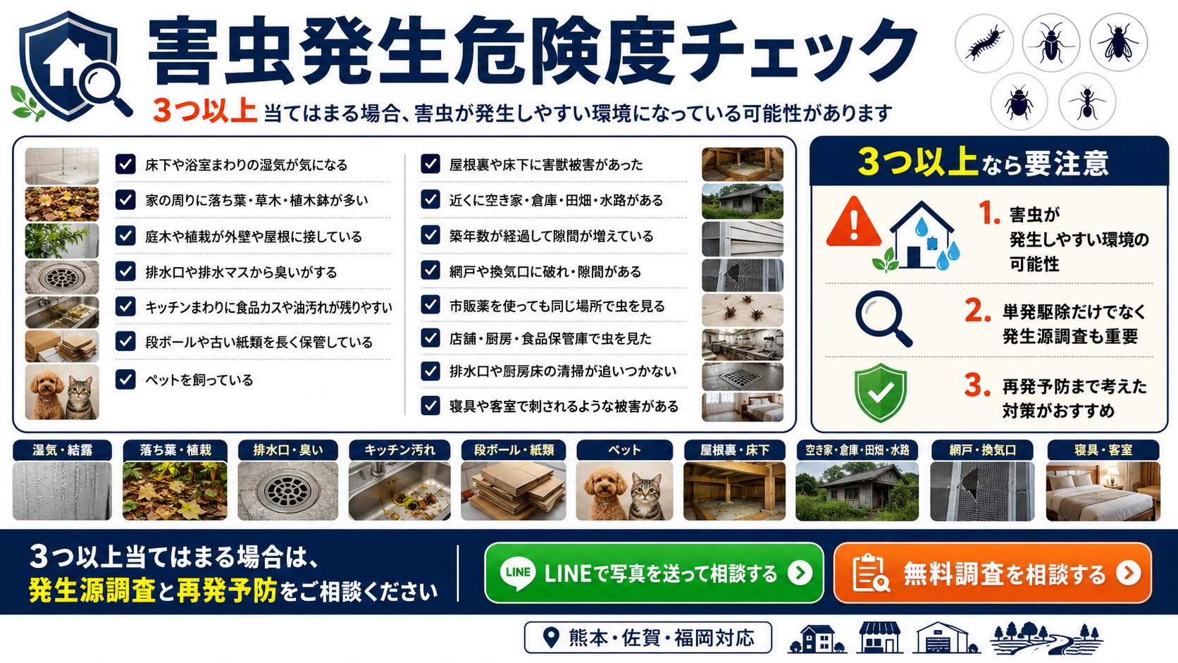 熊本・佐賀・福岡の害虫駆除ならプログラント|ムカデ・ハチ・ゴキブリ・ダニ・ノミなどの害虫対策を再発予防まで対応