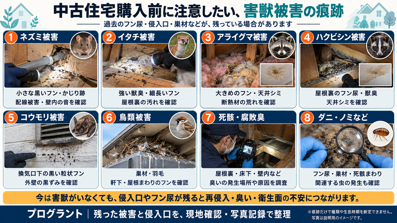 中古住宅購入前に注意したい、害獣被害