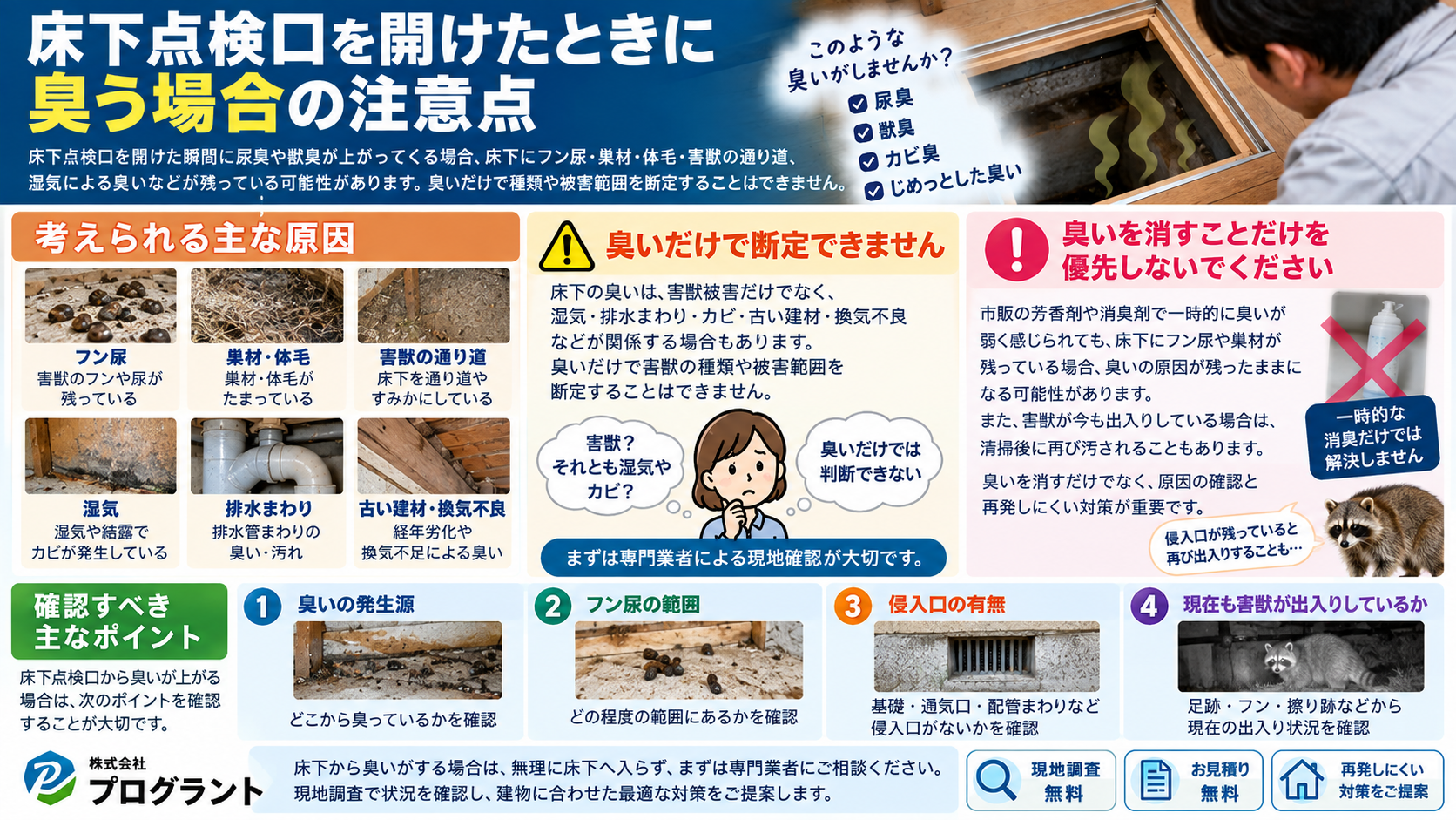 床下の点検口を開けたときに臭う場合の注意点